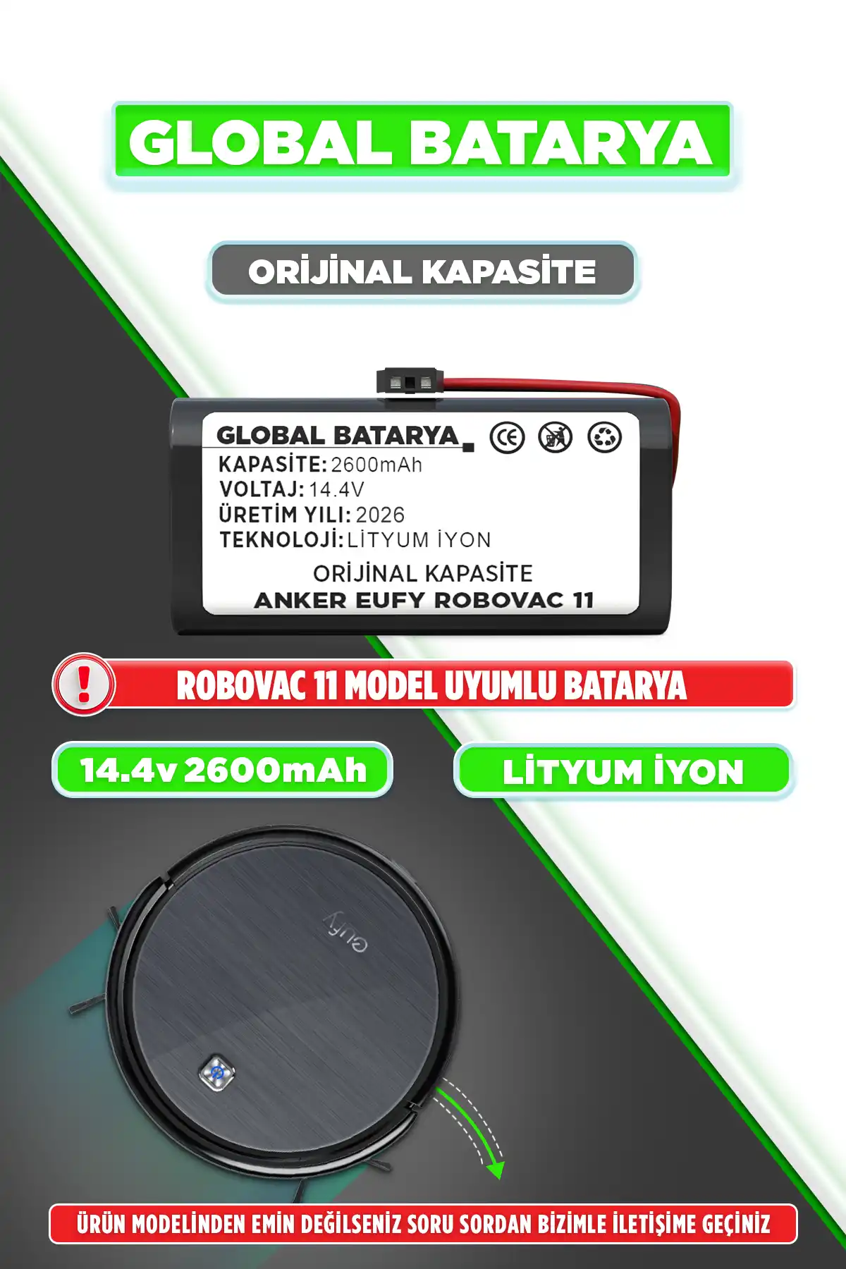  Anker Eufy Robovac 11 Uyumlu Robot Süpürge Bataryası 14.4v 2600mAh Pil (Orijinal Kapasite)