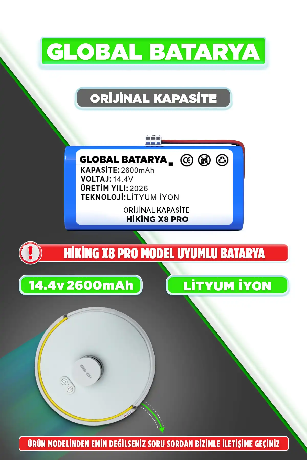  Hiking X8 Pro Robot Süpürge Bataryası 2600mAh