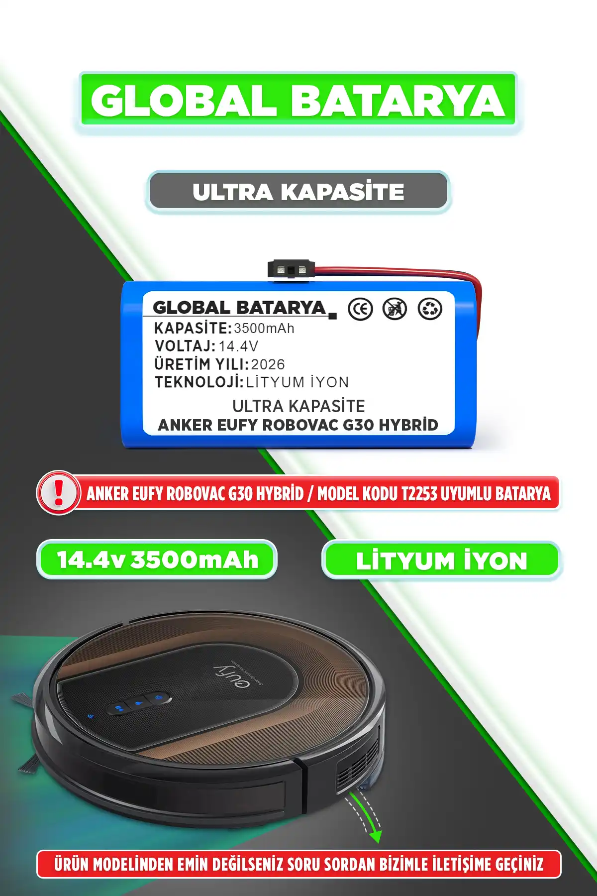 Anker Eufy Robovac G30 Hybrid Süpürge Bataryası 3500mAh Lityum İyon Pil Ultra Kapasite