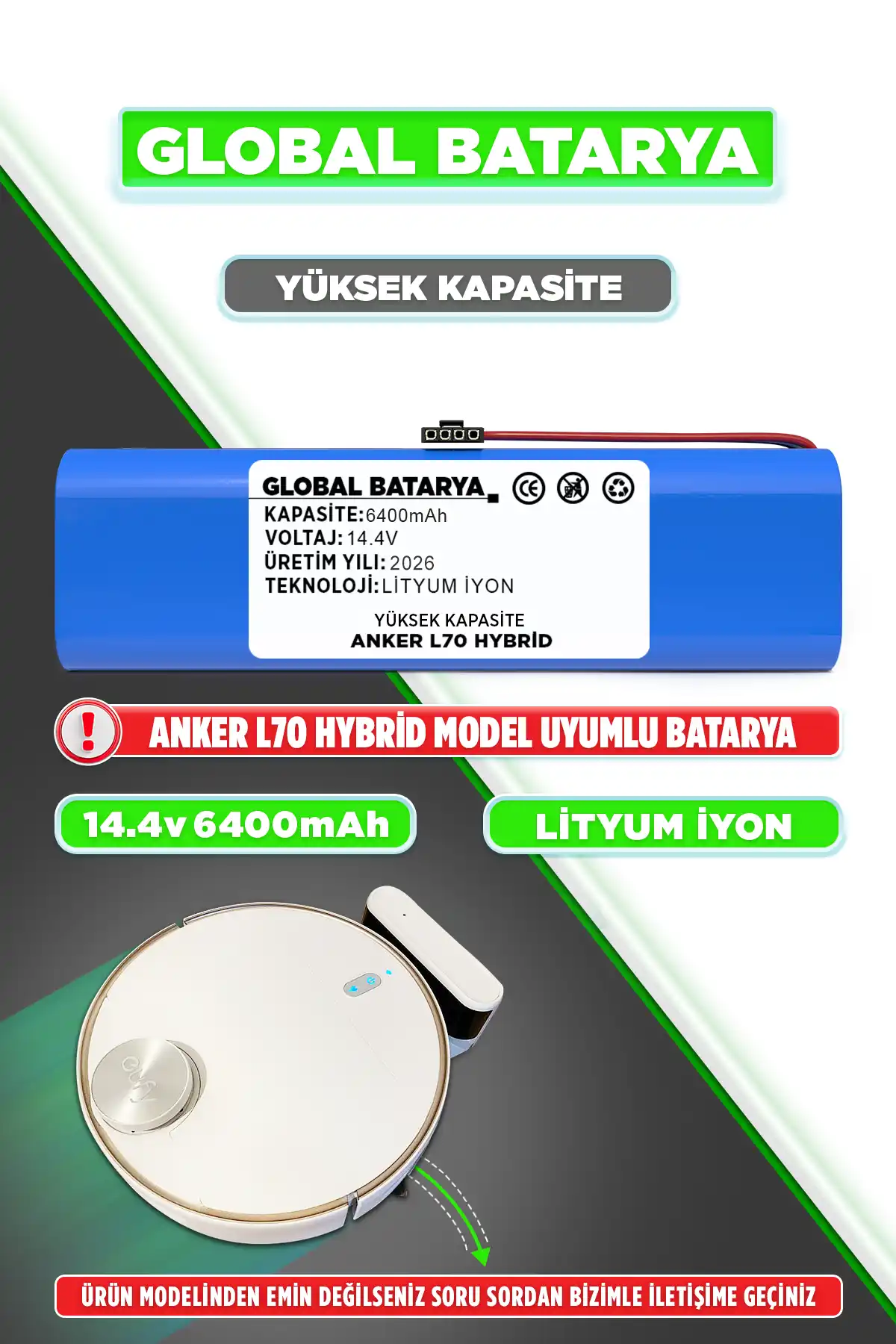 Anker Eufy Robovac L70 Hybrid Batarya 6400mAh Lityum İyon Pil