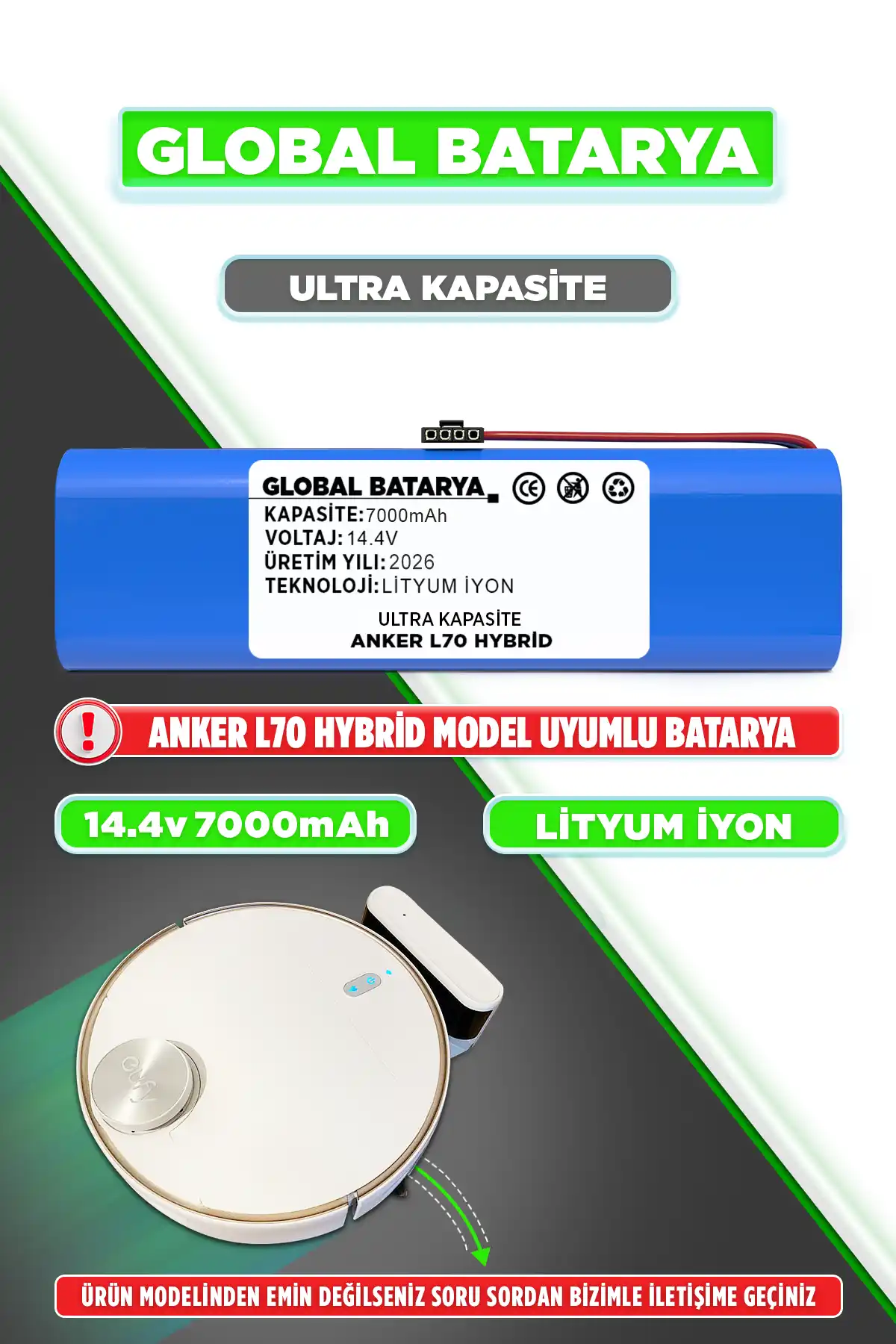 Anker Eufy Robovac L70 Hybrid Süpürge Bataryası 7000mAh Lityum İyon Pil