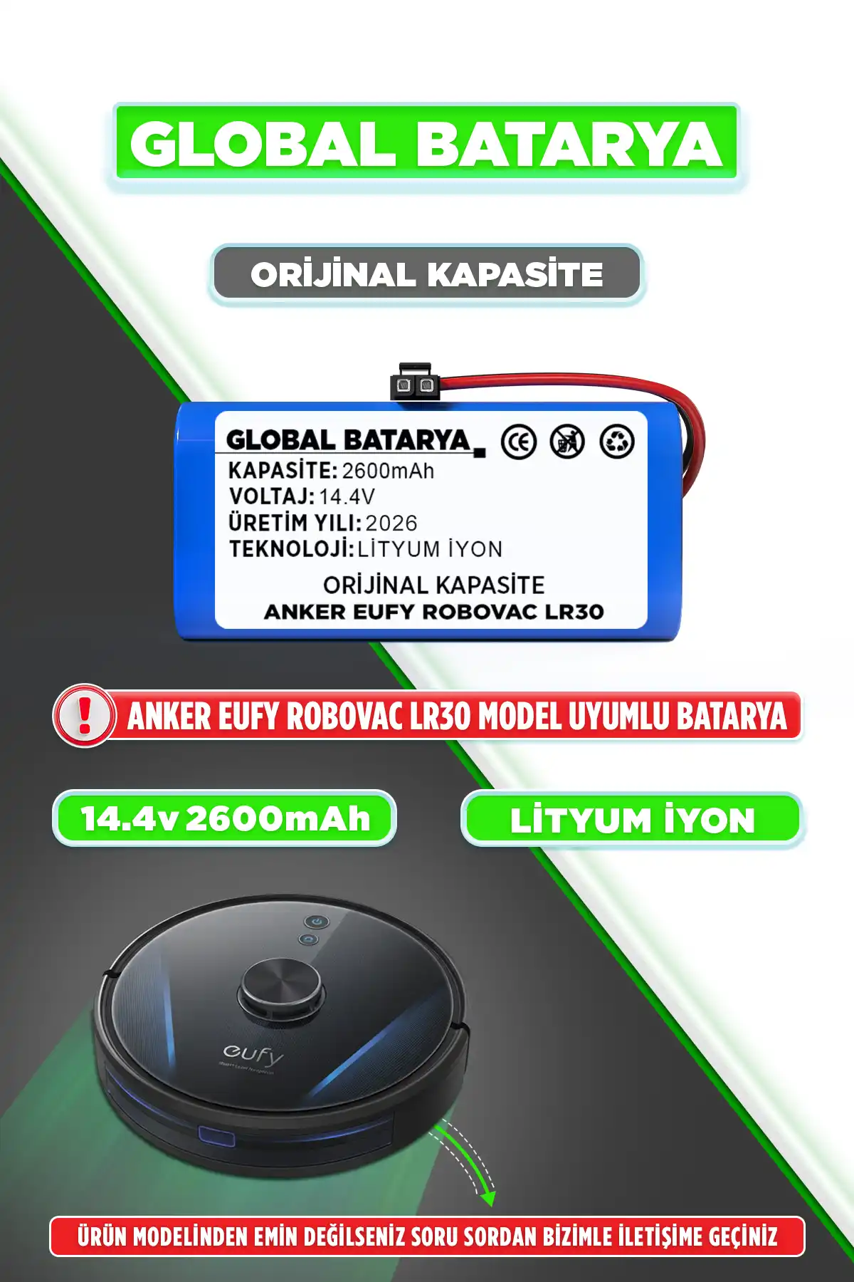 Anker Eufy Robovac LR30 Uyumlu Robot Süpürge Bataryası 2600mAh Orijinal Kapasite