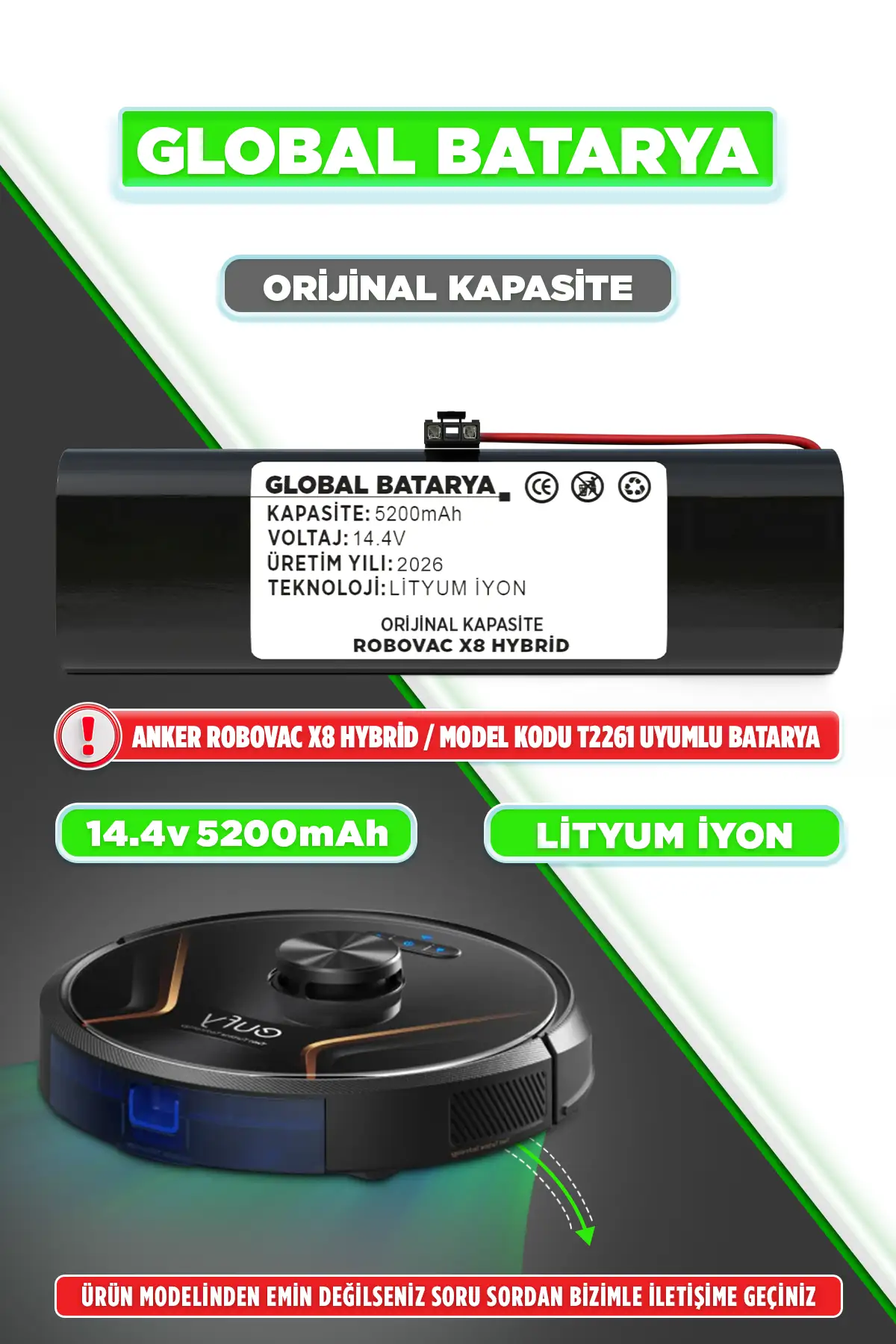Anker Eufy Robovac X8 Hybrid Robot Süpürge Bataryası 5200mAh Lityum İyon Pil Orijinal Kapasite