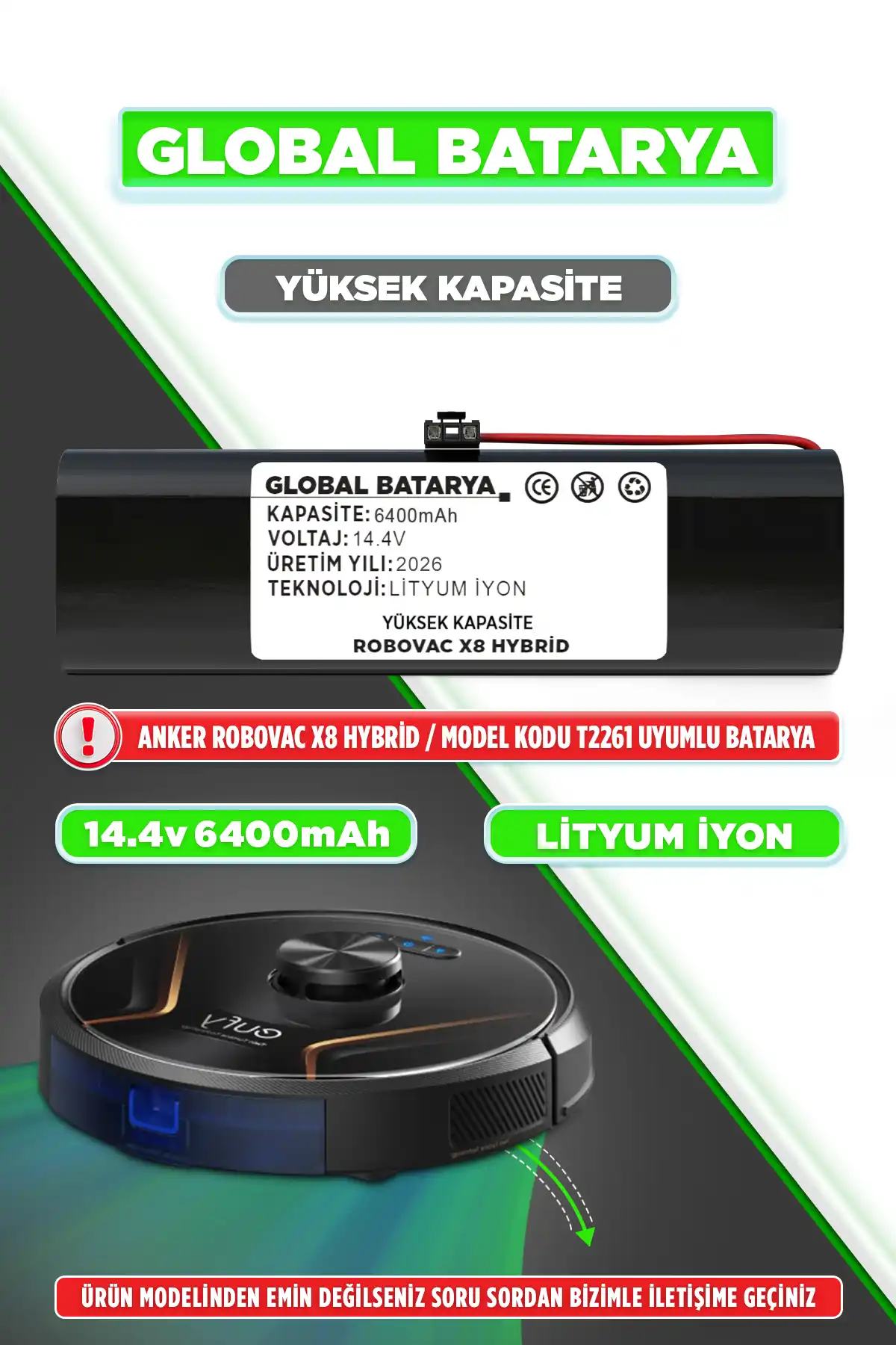 Anker Eufy Robovac X8 Hybrid Robot Süpürge Bataryası 6400mAh Lityum İyon Pil Yüksek Kapasite
