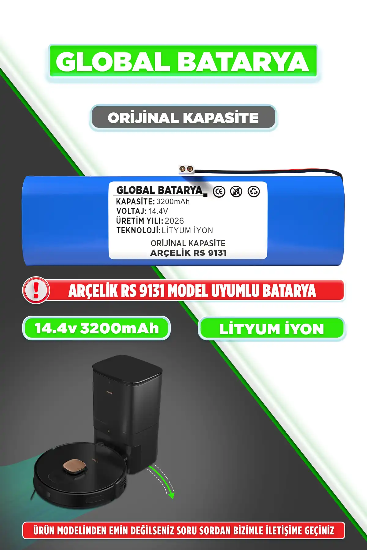 Arçelik Rs 9131 Robot Süpürge Bataryası 3200mAh