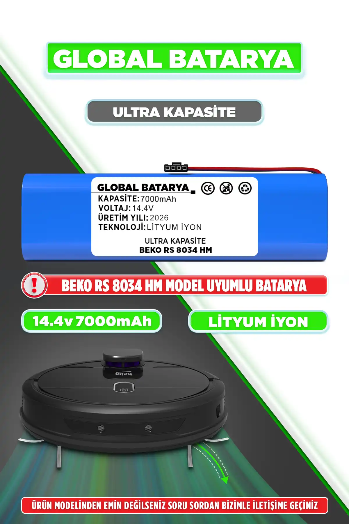 Beko Rs 8034 Hm Robot Süpürge Bataryası 7000mAh