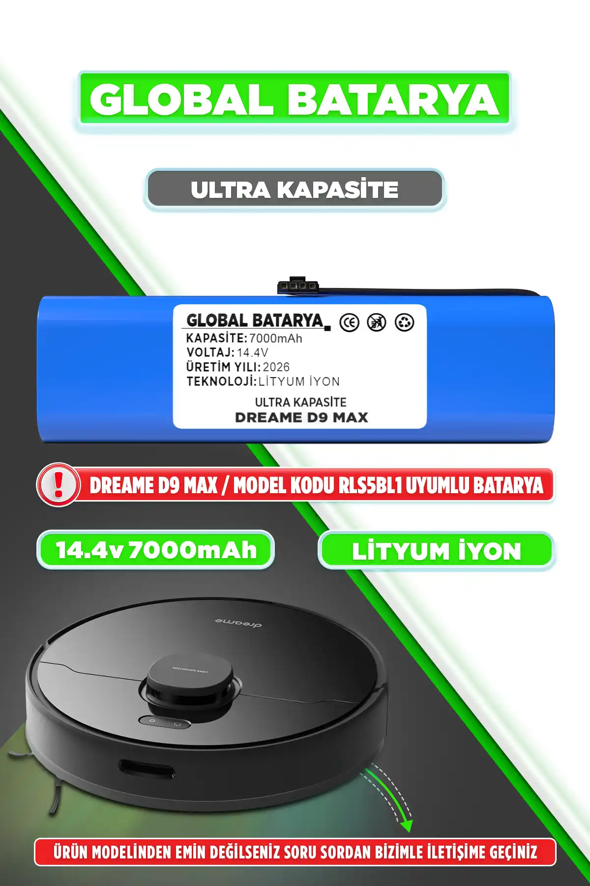 Dreame D9 Max Robot Süpürge Bataryası 7000mAh