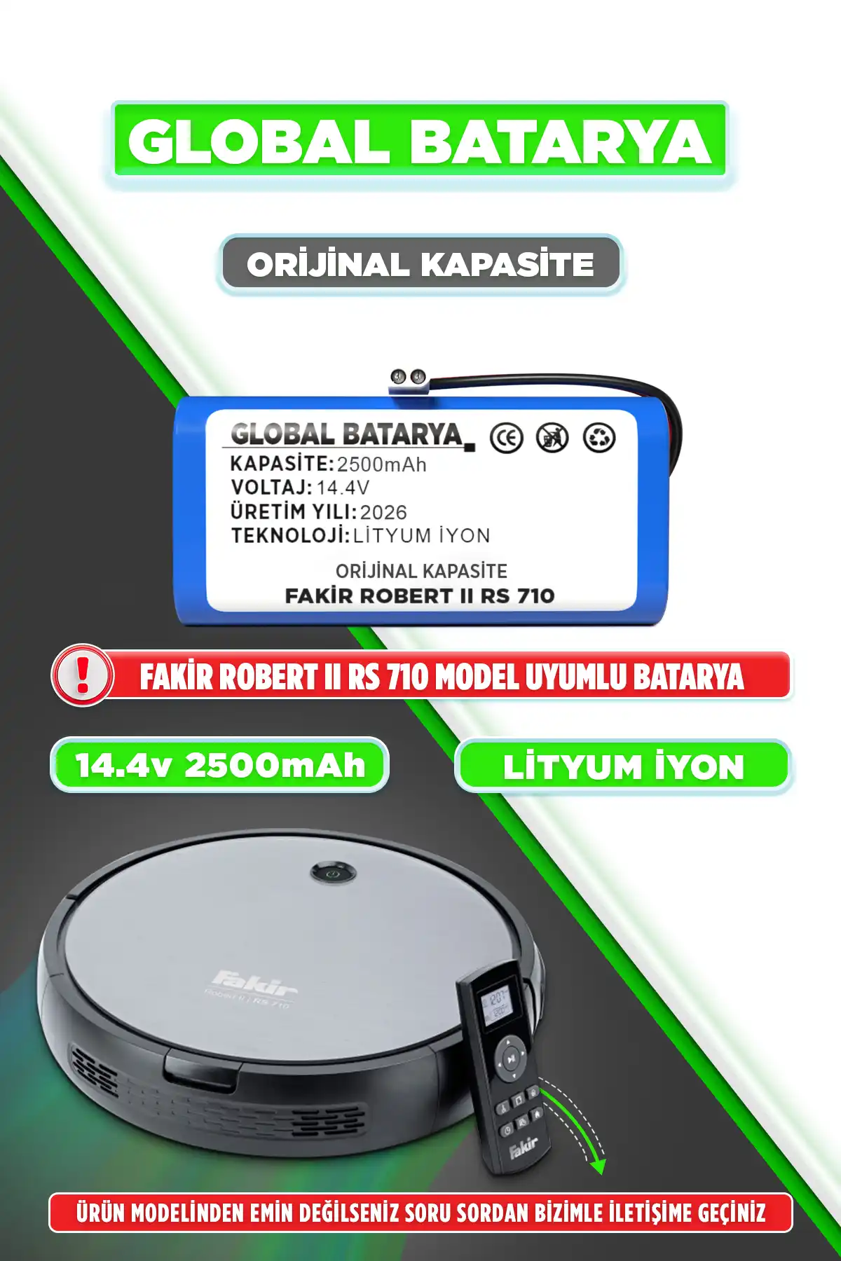 Fakir Robert II Rs 710 Robot Süpürge Bataryası 2500mAh