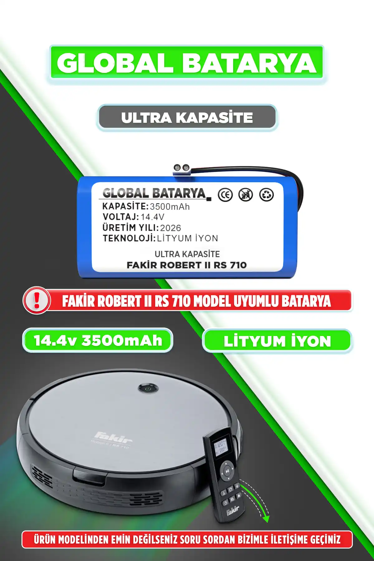 Fakir Robert II Rs 710 Robot Süpürge Bataryası 3500mAh