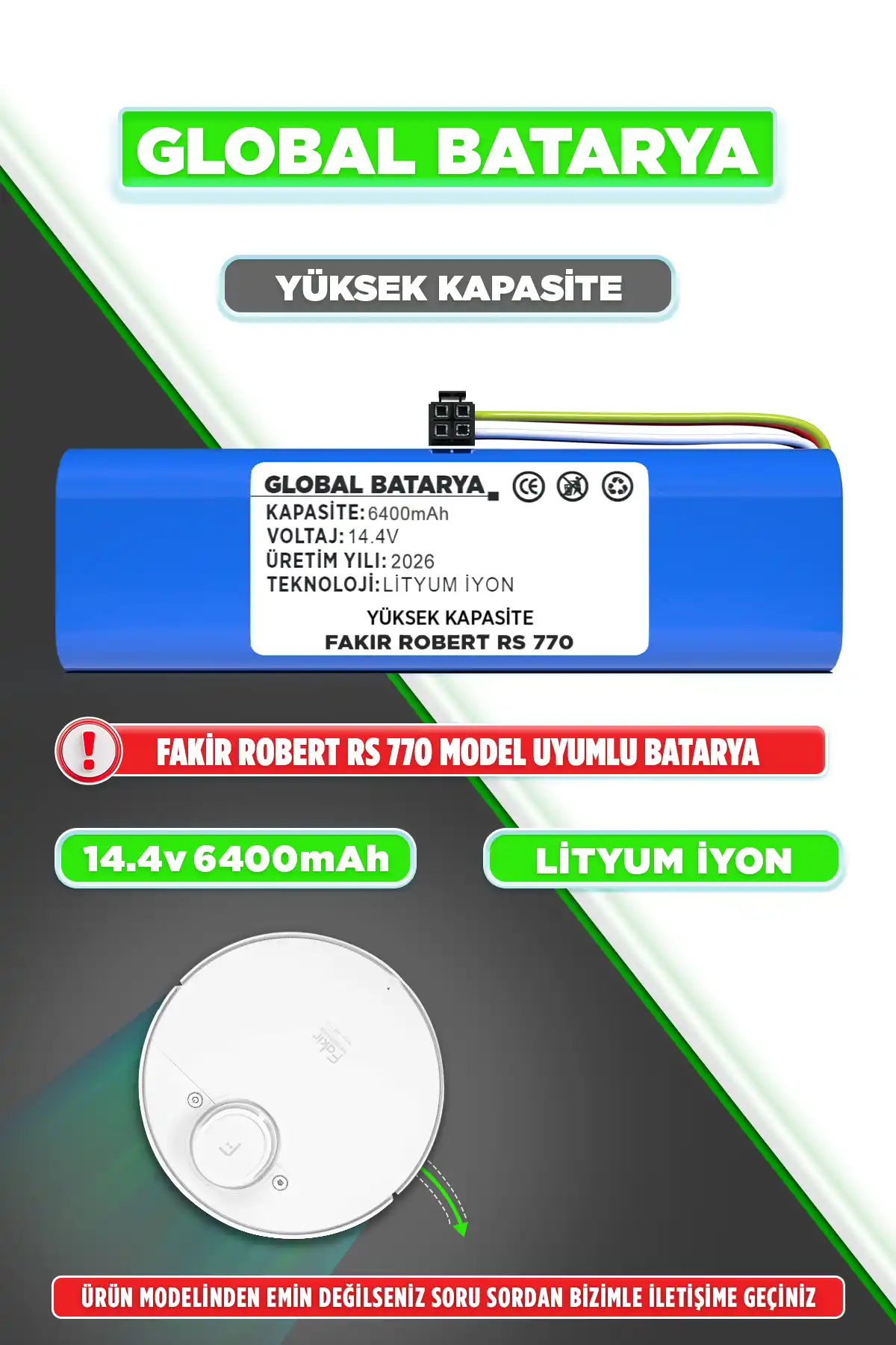 Fakir Robert Rs 770 Robot Süpürge Bataryası 6400mAh Yüksek Kapasite