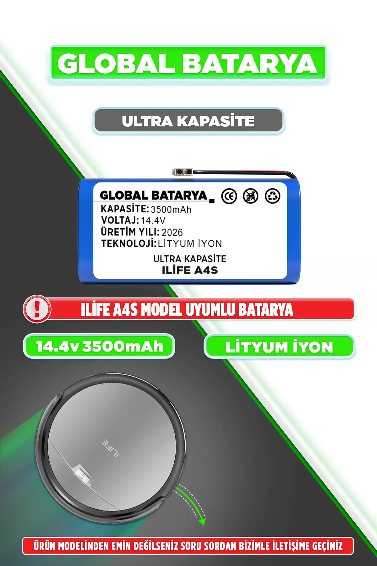 Ilıfe A4s Robot Süpürge Bataryası 3500mAh