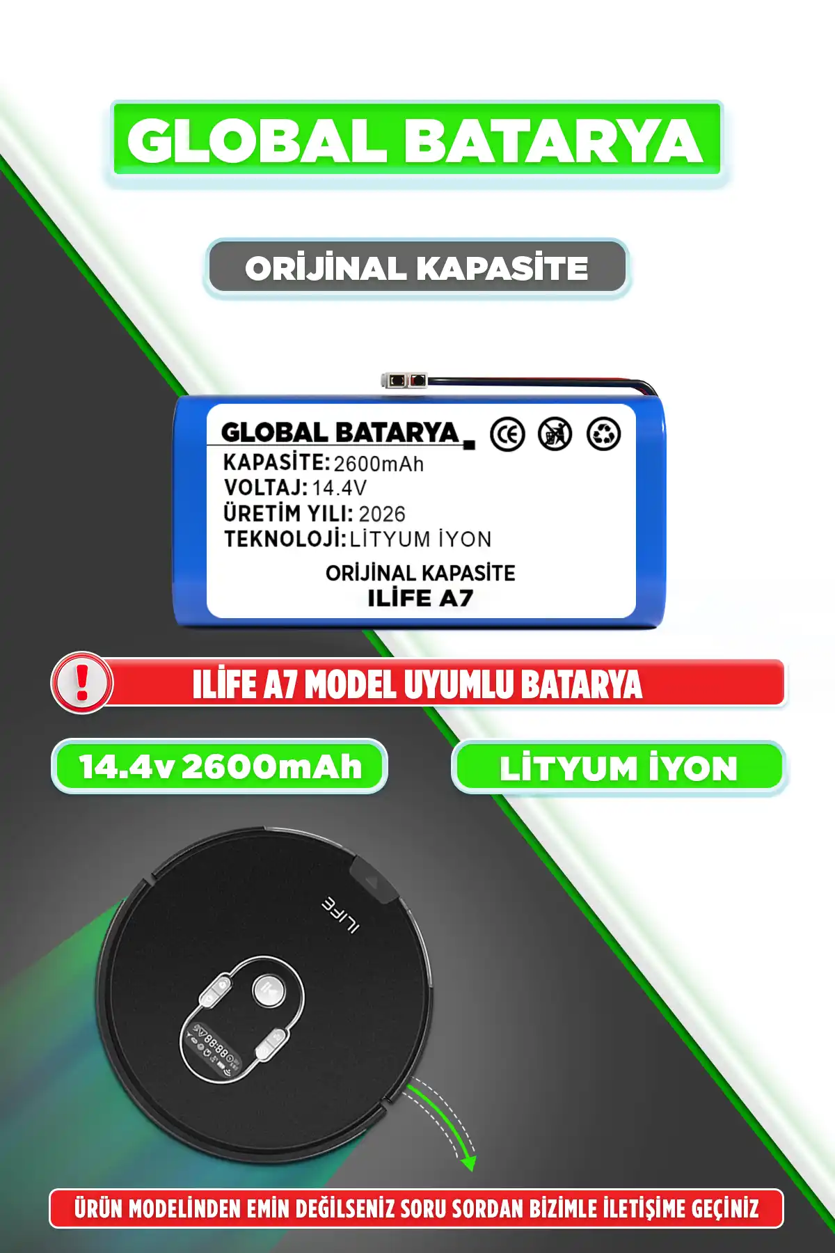 Ilıfe A7 Robot Süpürge Bataryası 2600mAh