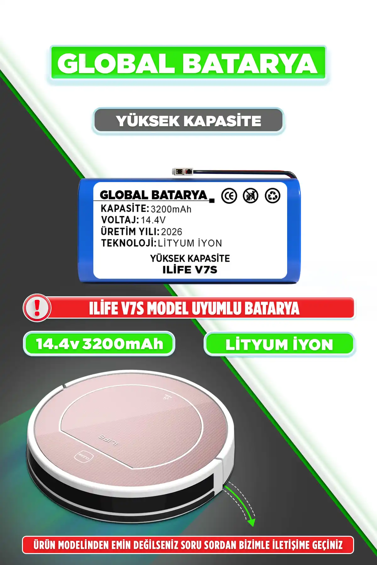 Ilıfe V7S Robot Süpürge Bataryası 3200mAh