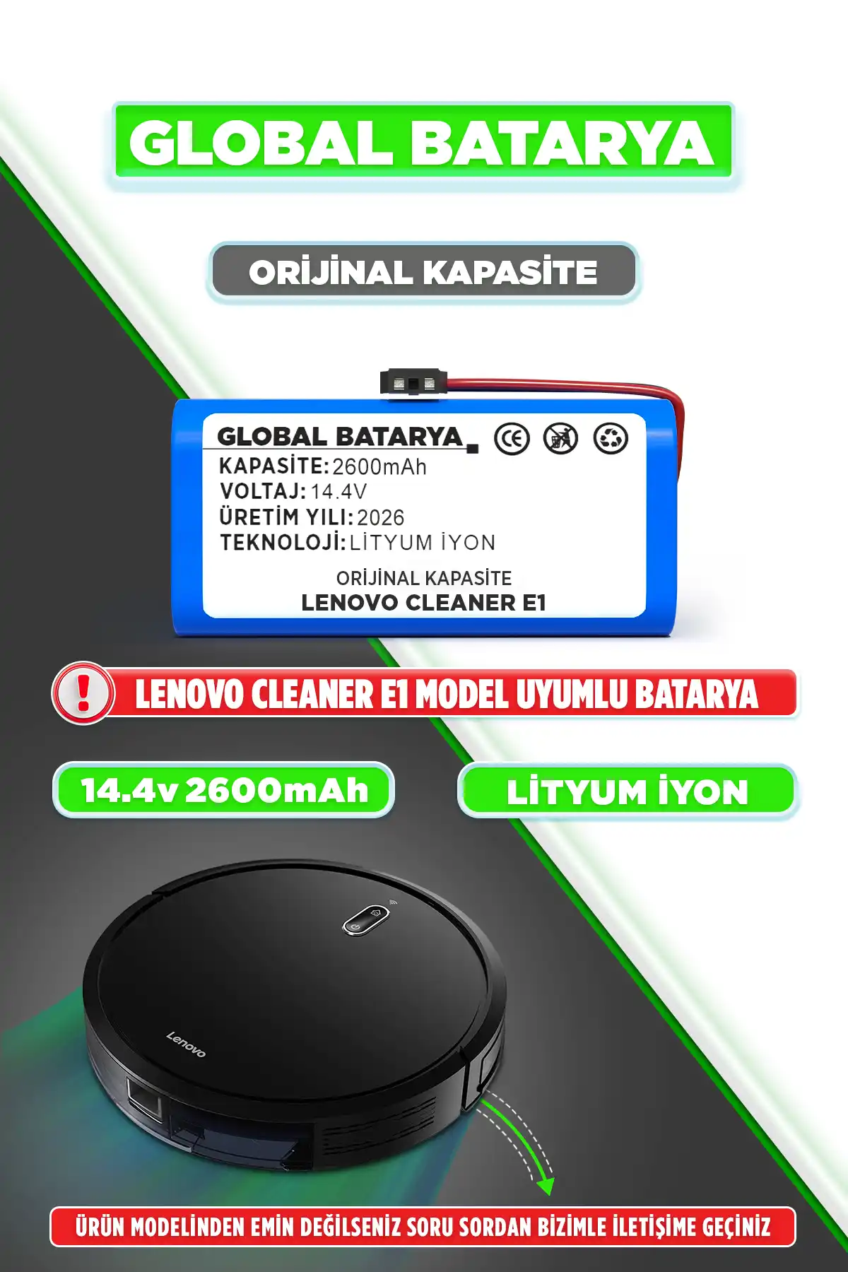 Lenovo Robot Vacuum Cleaner E1 Robot Süpürge Bataryası