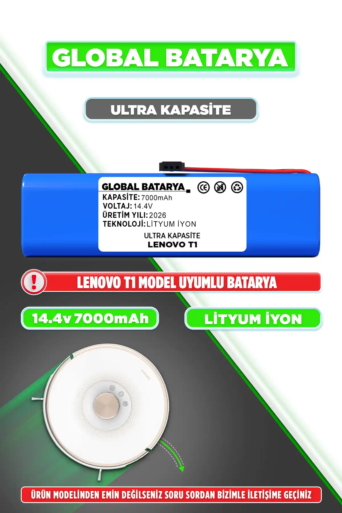 Lenovo T1 Robot Süpürge Bataryası 7000mAh