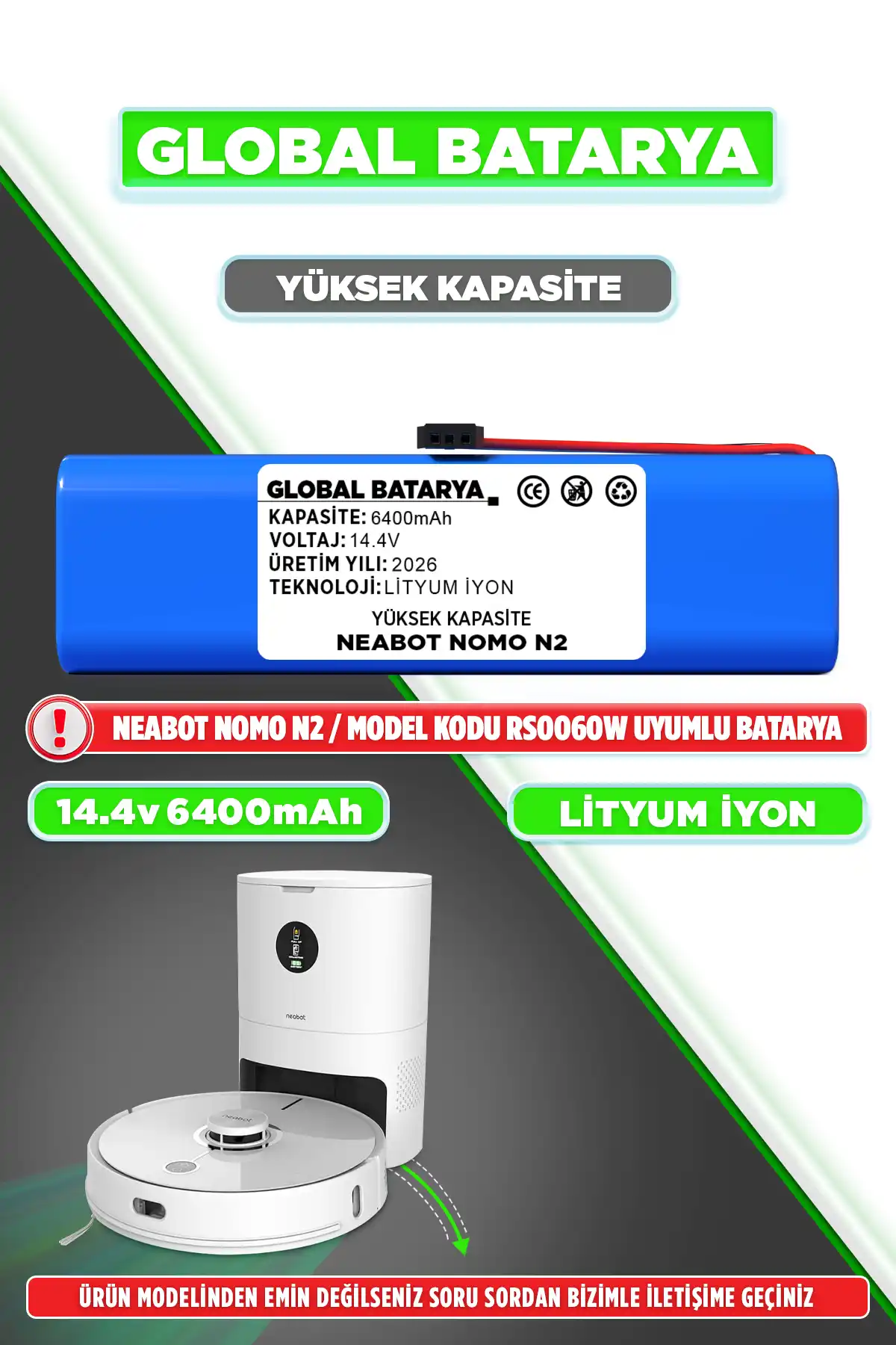 Neabot Nomo N2 Batarya 6400mAh