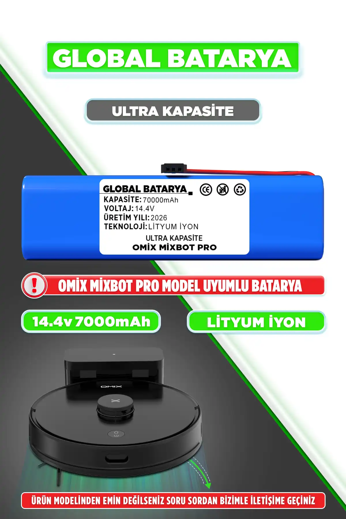 Omix Mixbot Pro Batarya 7000mAh Lityum İyon Pil Ultra Kapasite