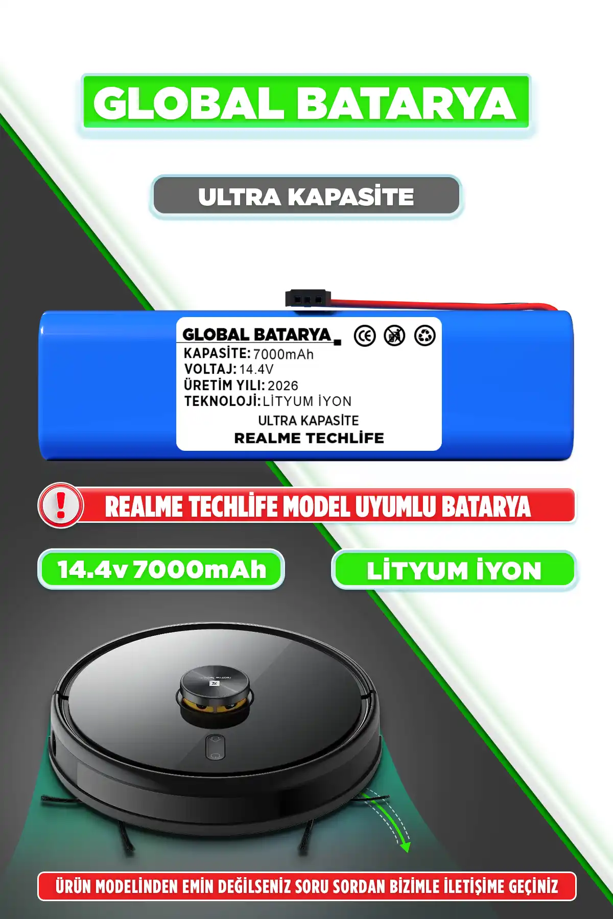 Realme TechLife Robot Süpürge Bataryası 7000mAh Ultra Kapasite