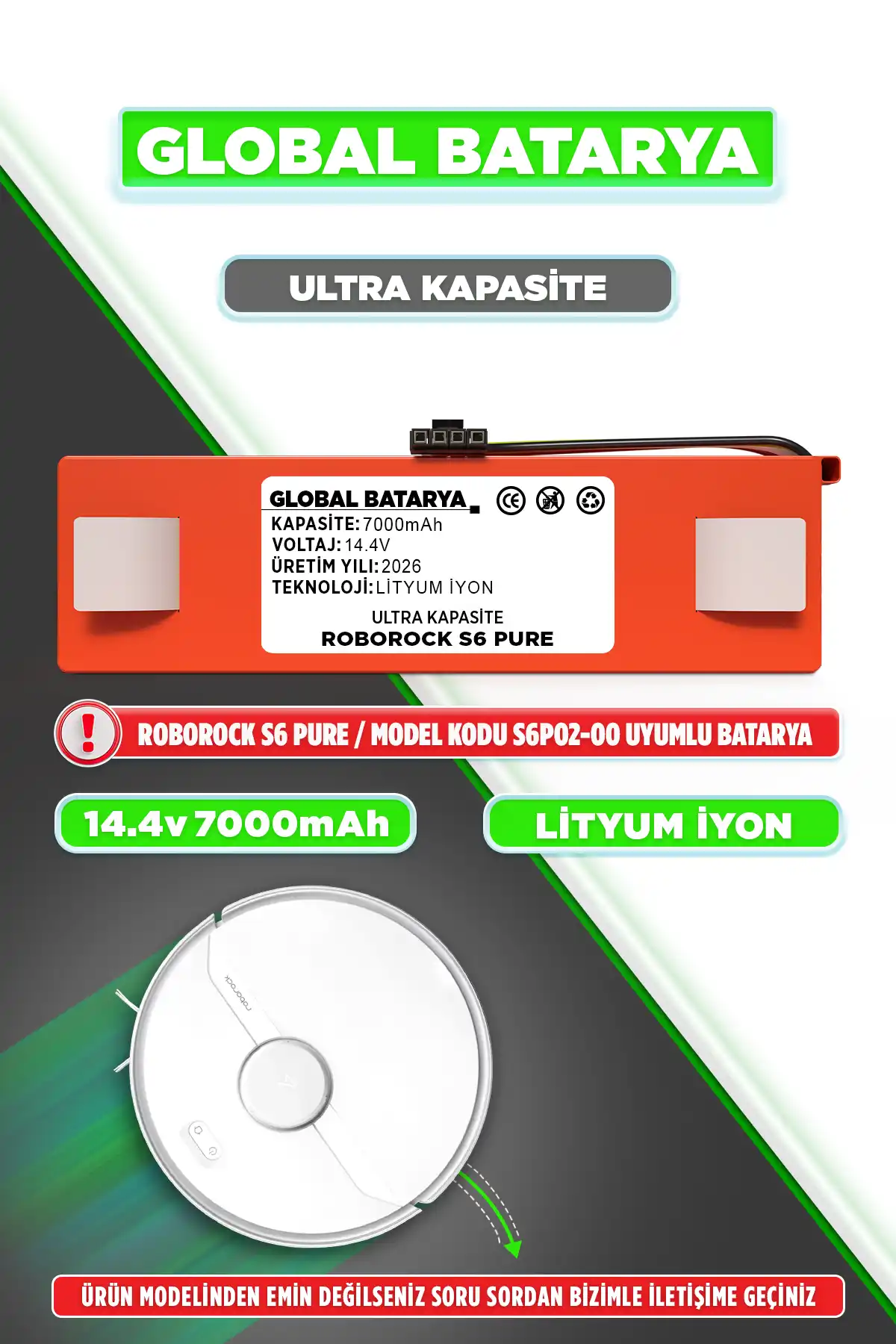 Roborock S6 Pure Batarya 7000mAh Lityum İyon Pil