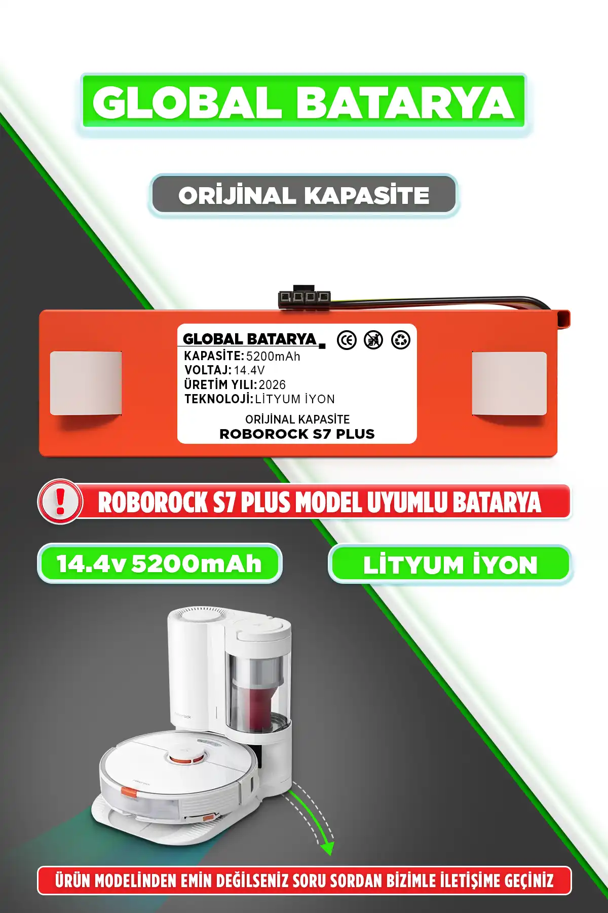 Roborock S7 Plus Batarya 5200mAh Lityum İyon Pil