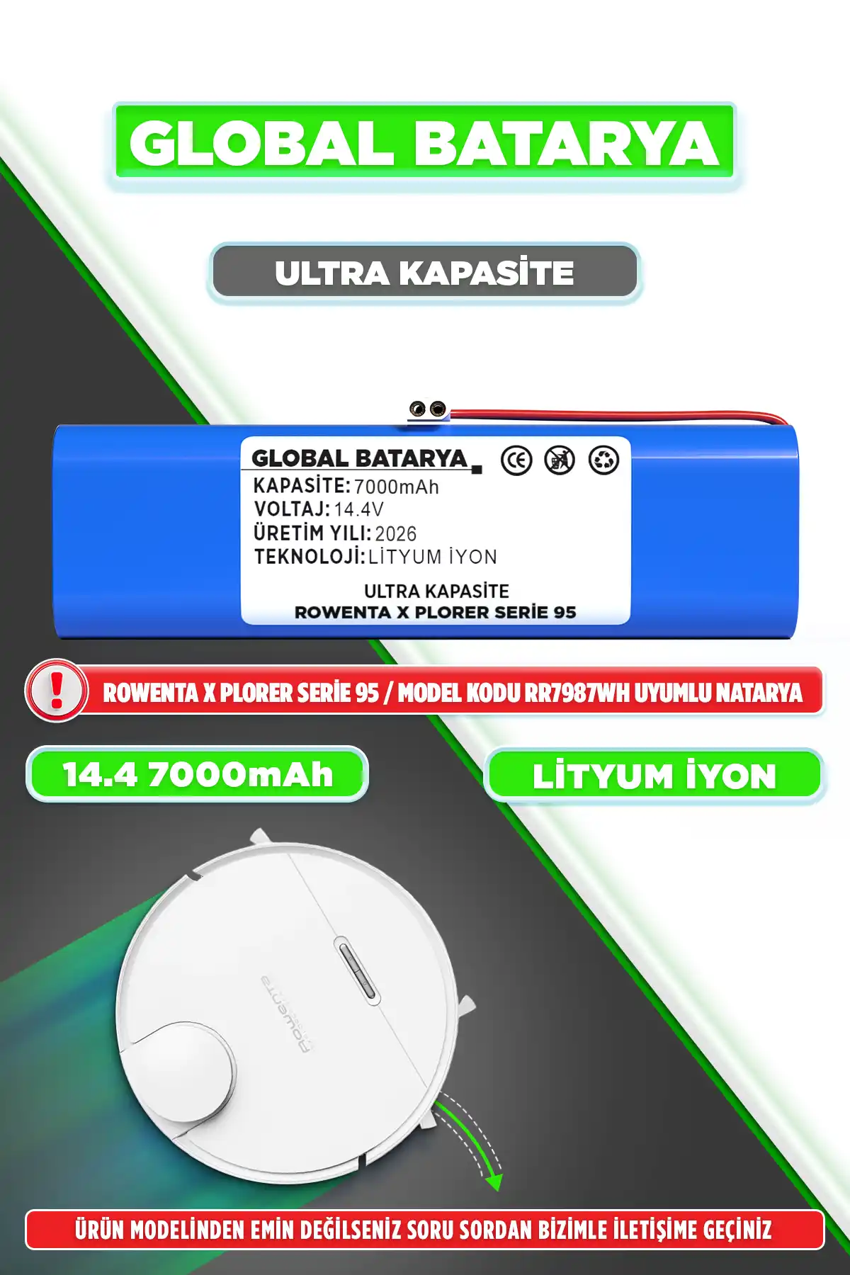 Rowenta X Plorer Serie 95 Batarya 7000mAh Li-ion Pil Ultra Kapasite