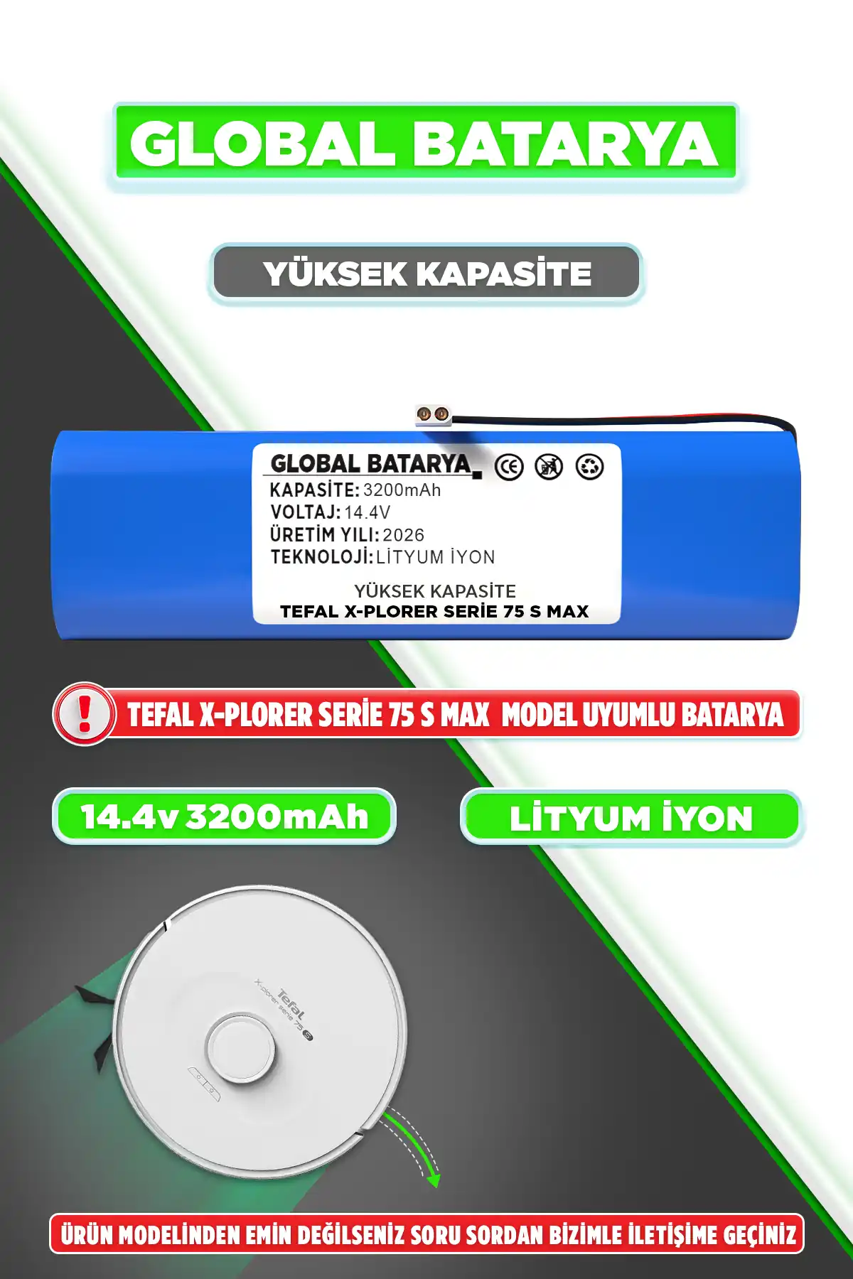 Tefal 75 S Max Robot Süpürge Bataryası 3200mAh Yüksek Kapasite