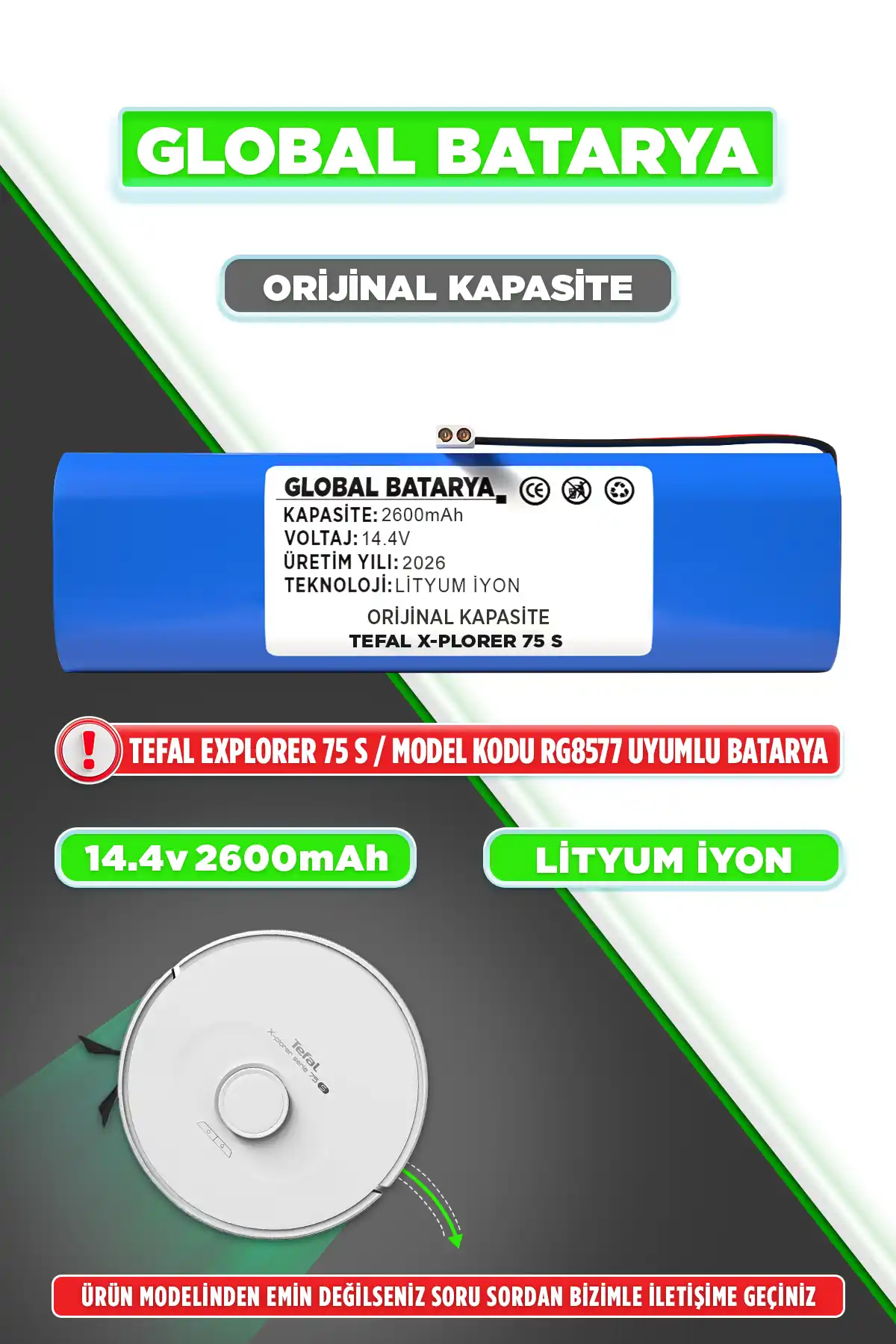 Tefal X Plorer Serie 75 s Batarya 2600mAh Lityum İyon Pil