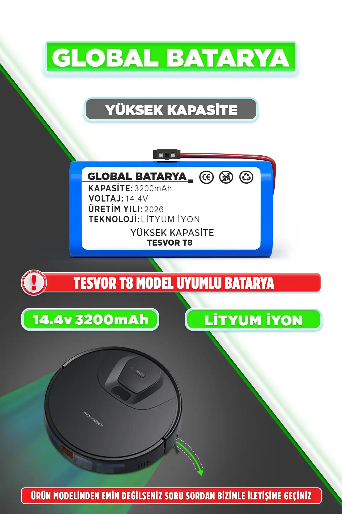 Tesvor T8 Batarya 3200mAh