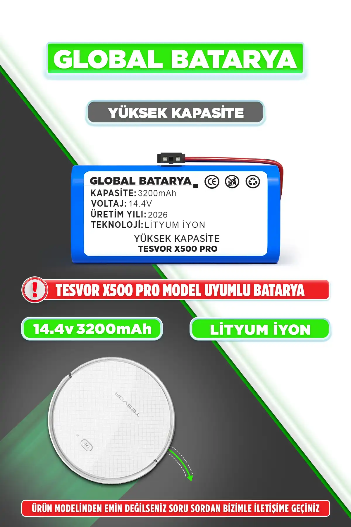 Tesvor X500 Pro Batarya 3200mAh