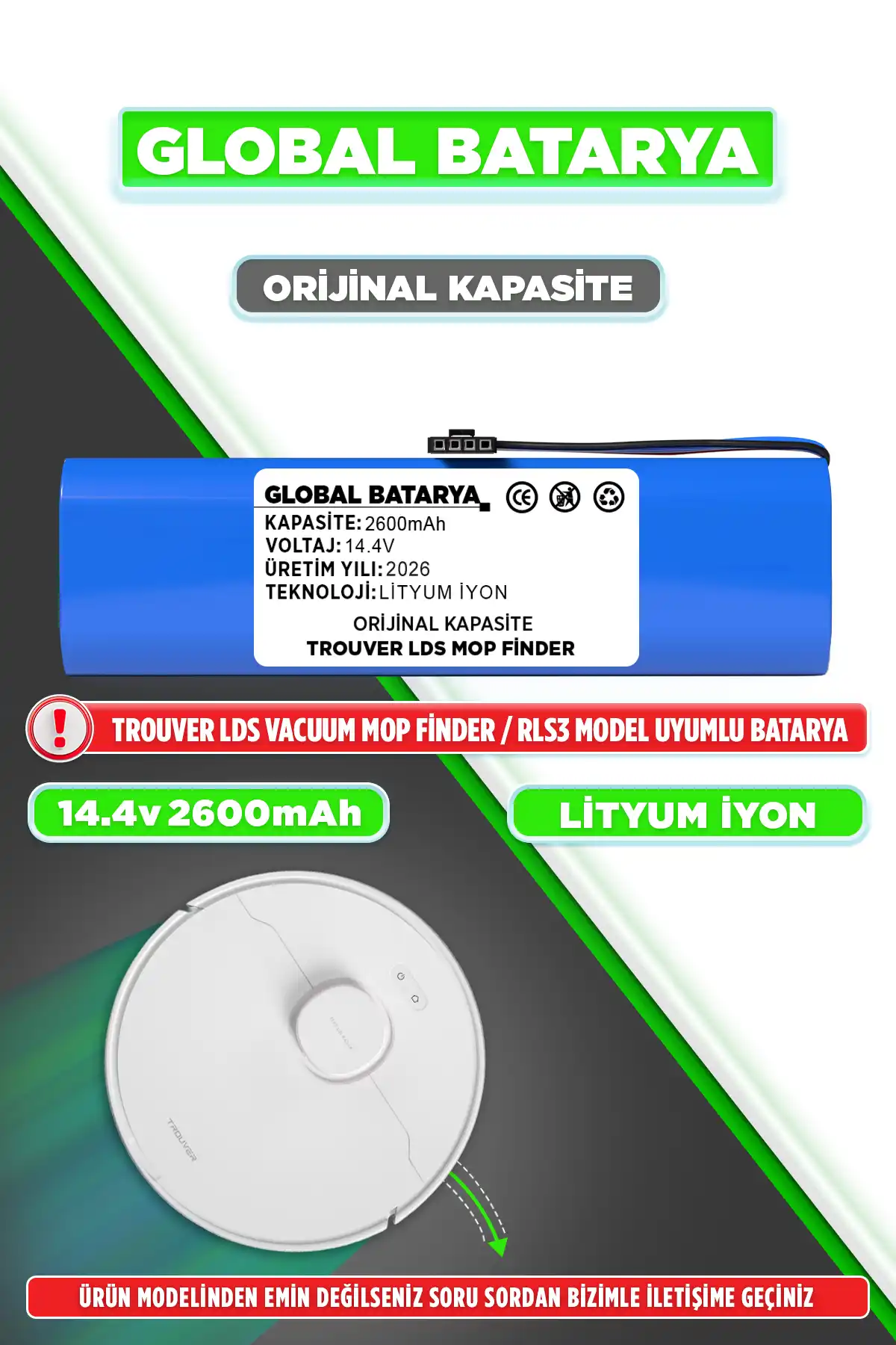 Trouver LDS Vacuum Mop Finder Robot Süpürge Bataryası 2600mAh