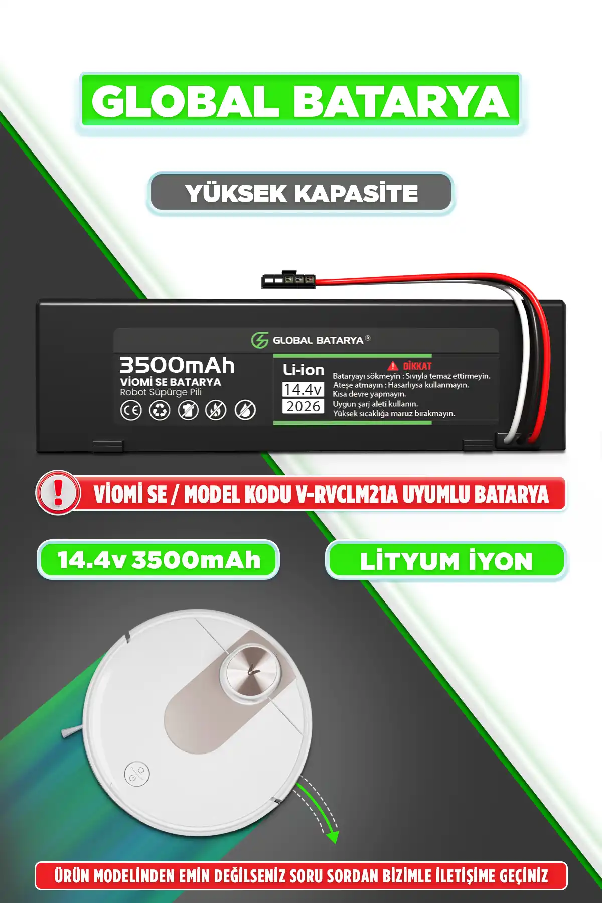Viomi Se Batarya 3500mAh Lityum İyon Pil Yüksek Kapasite