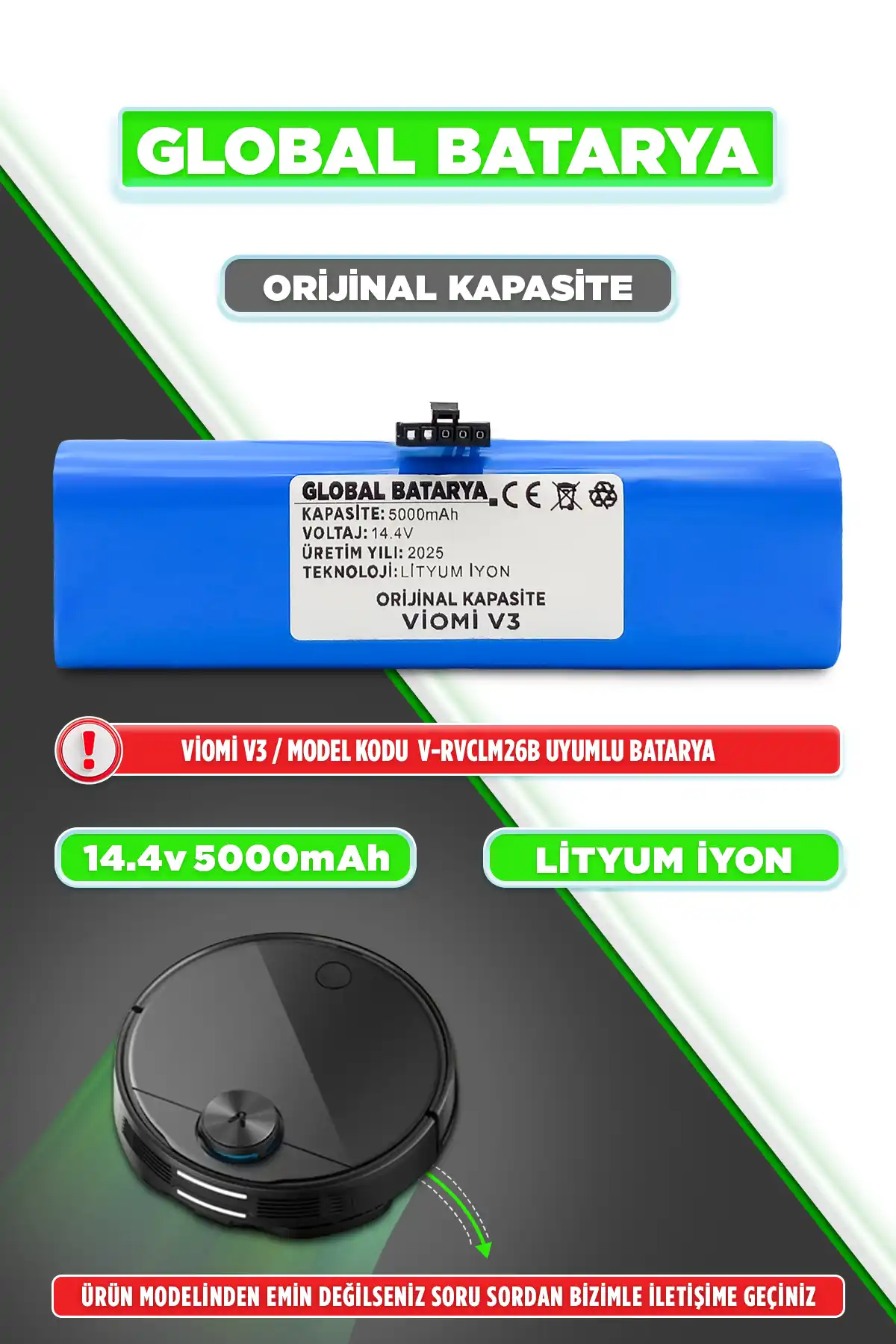 Viomi V3 Batarya 5000mAh Li-ion Pil 