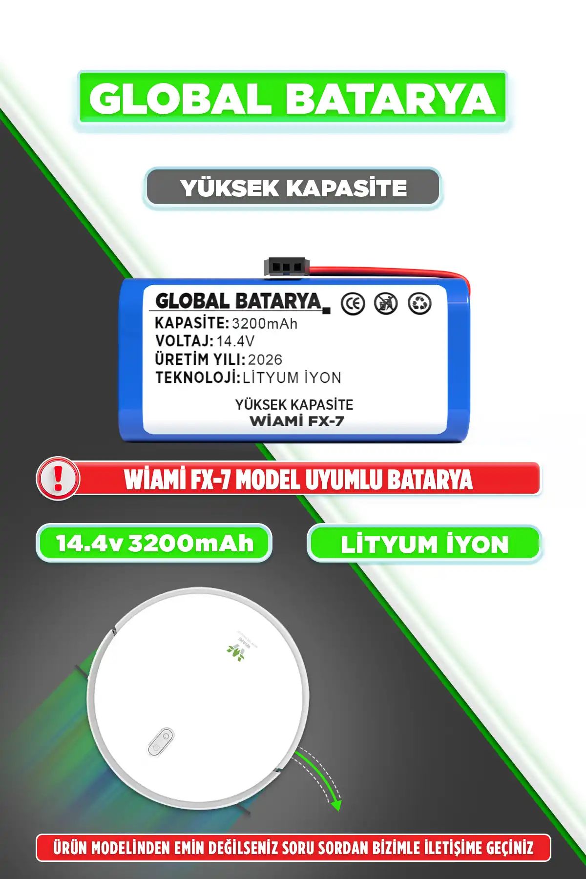 Wiami Fx 7 Batarya 3200mAh Lityum İyon Pil Yüksek Kapasite