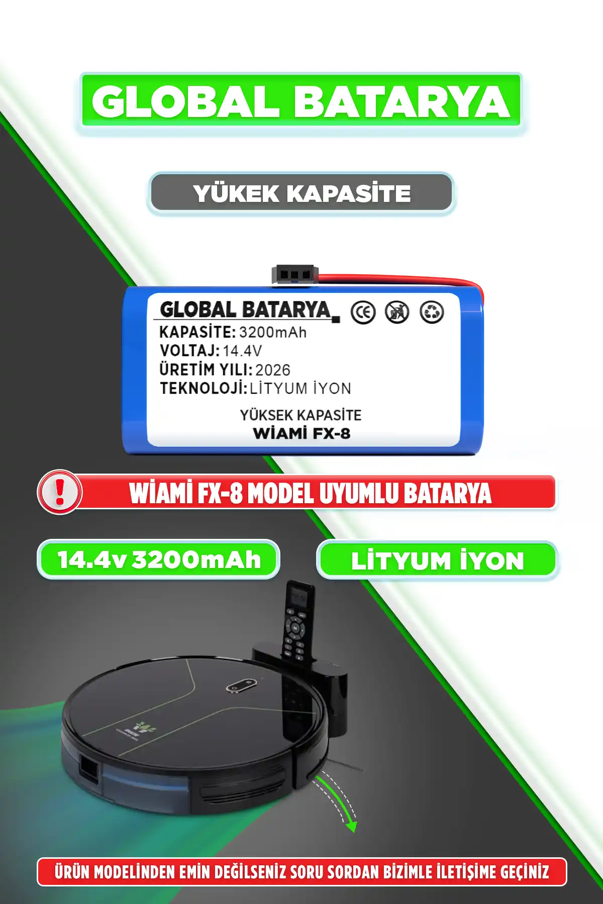 Wiami Fx 8 Batarya 3200mAh Lityum İyon Pil Yüksek Kapasite
