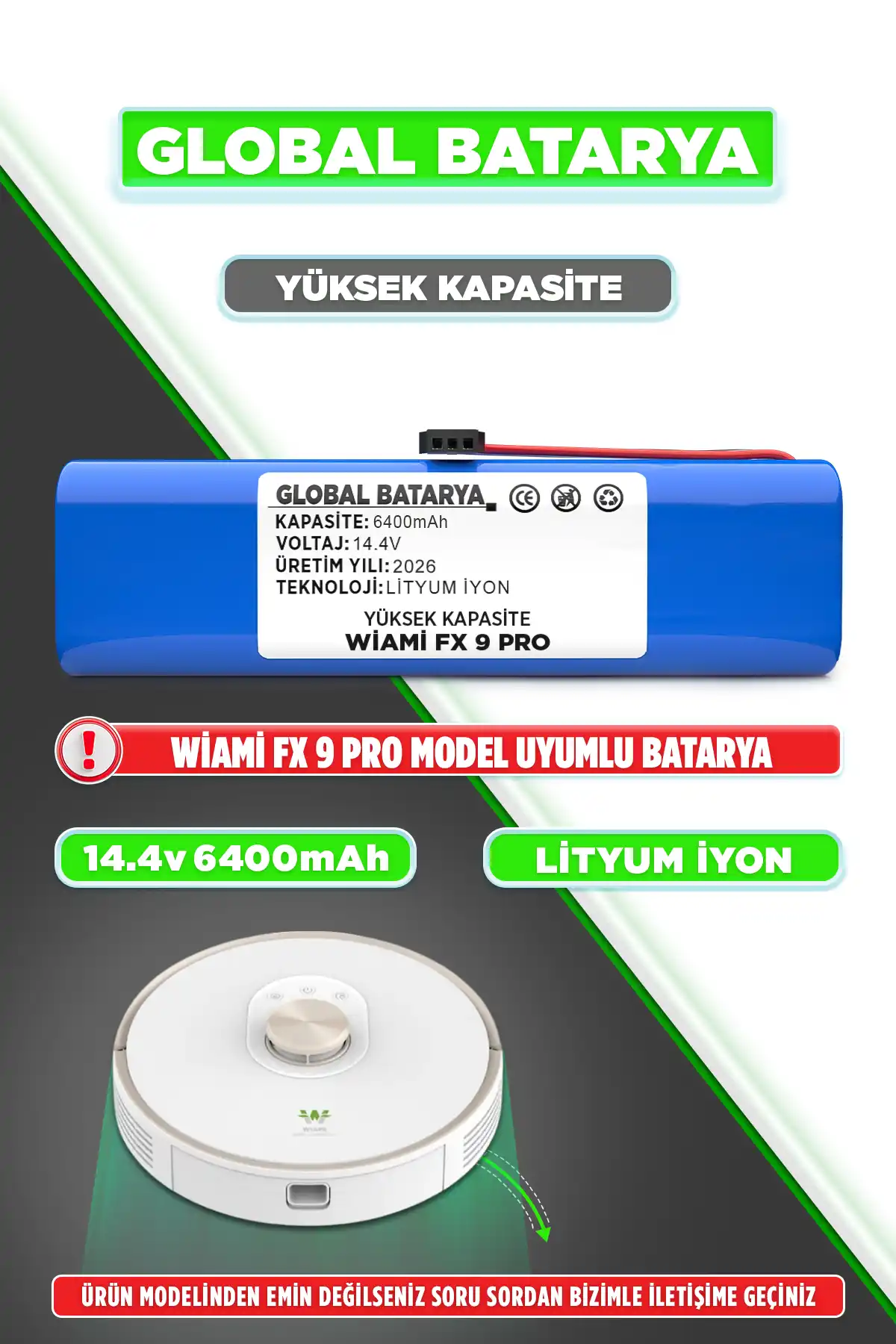 Wiami Fx 9 Pro Batarya 6400mAh Lityum İyon Pil Yüksek Kapasite