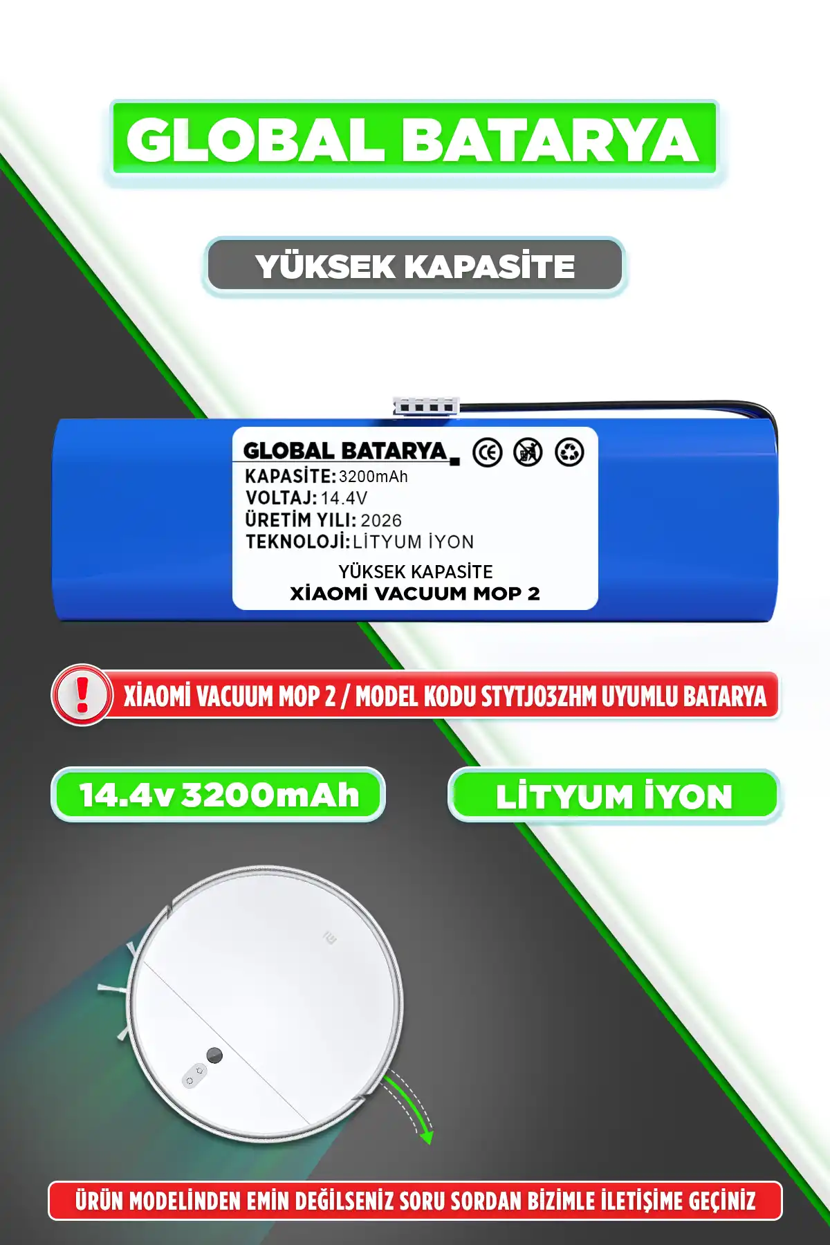Xiaomi Mi Robot Vacuum Mop 2 Batarya 3200mAh Yüksek Kapasite
