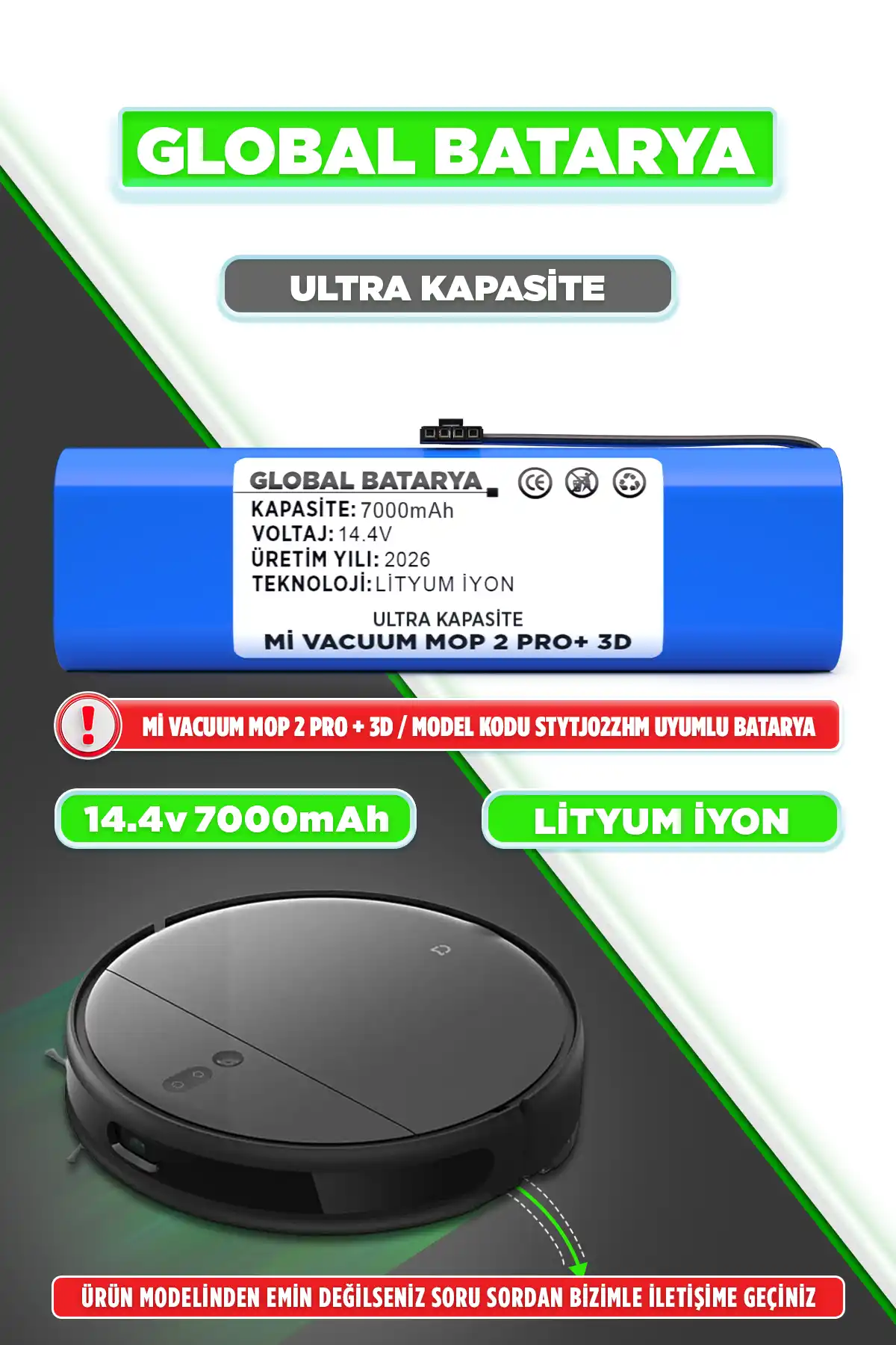 Xiaomi Mi Robot Vacuum Mop 2 Pro Plus 3D (STYTJ02ZHM) Uyumlu Batarya - 7000mAh (Ultra Güçlendirilmiş)