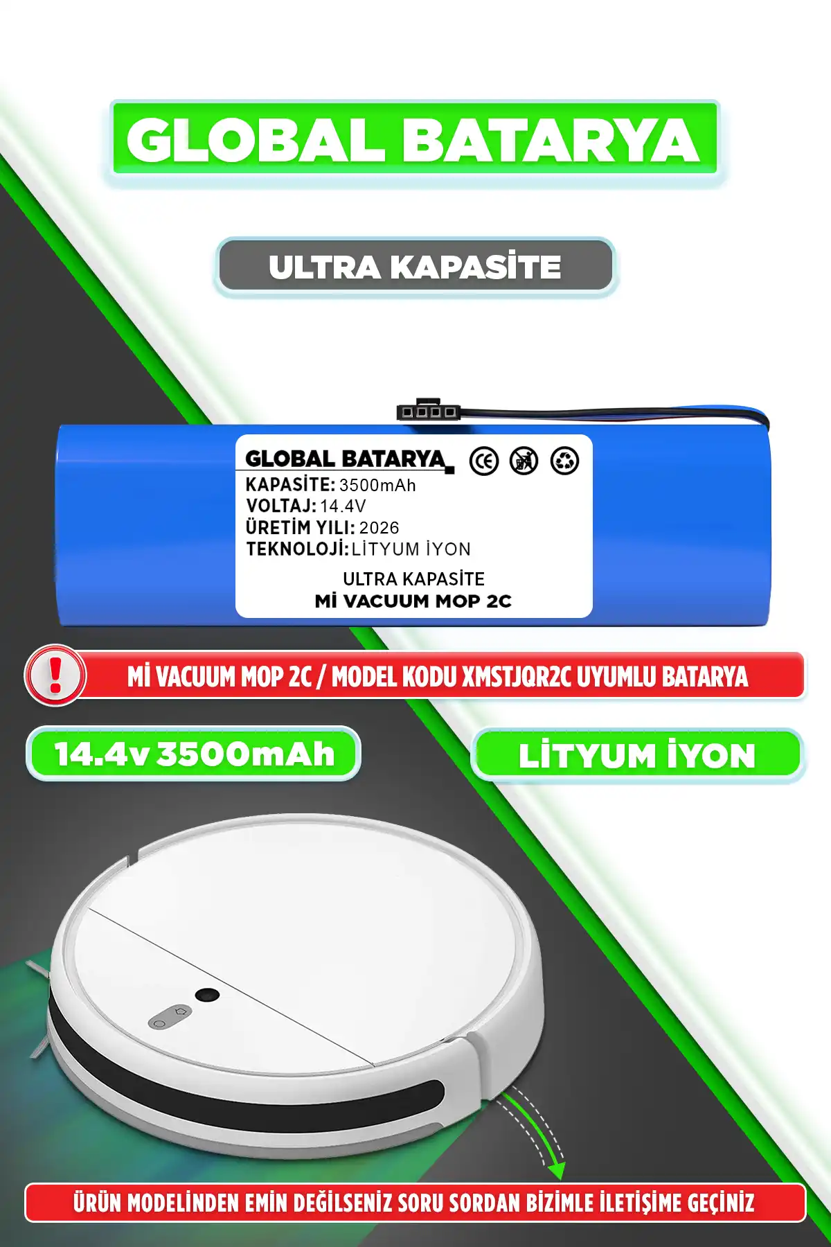 Xiaomi Mi Robot Vacuum Mop 2c Robot Süpürge Batarya 3500mAh
