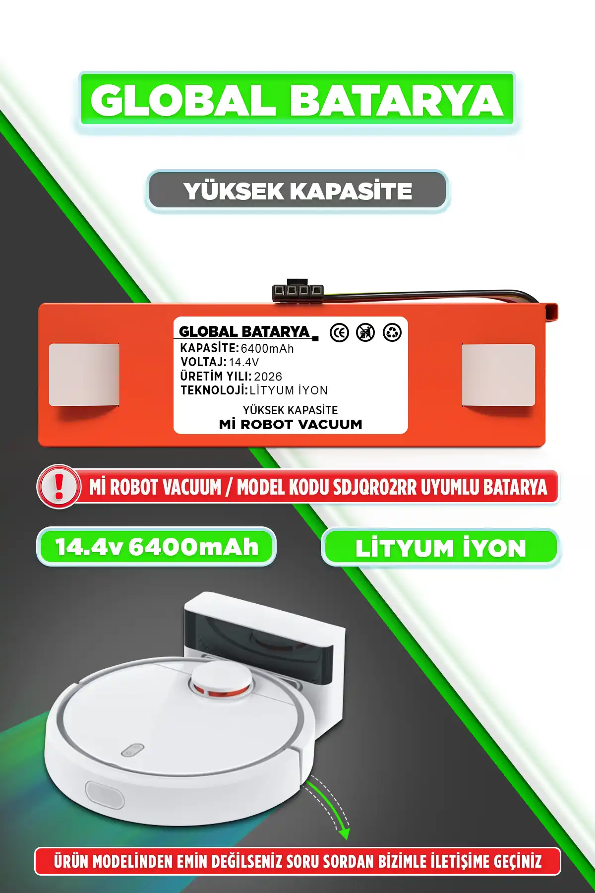 Xiaomi Mi Robot Vacuum Robot Süpürge Bataryası 6400mAh