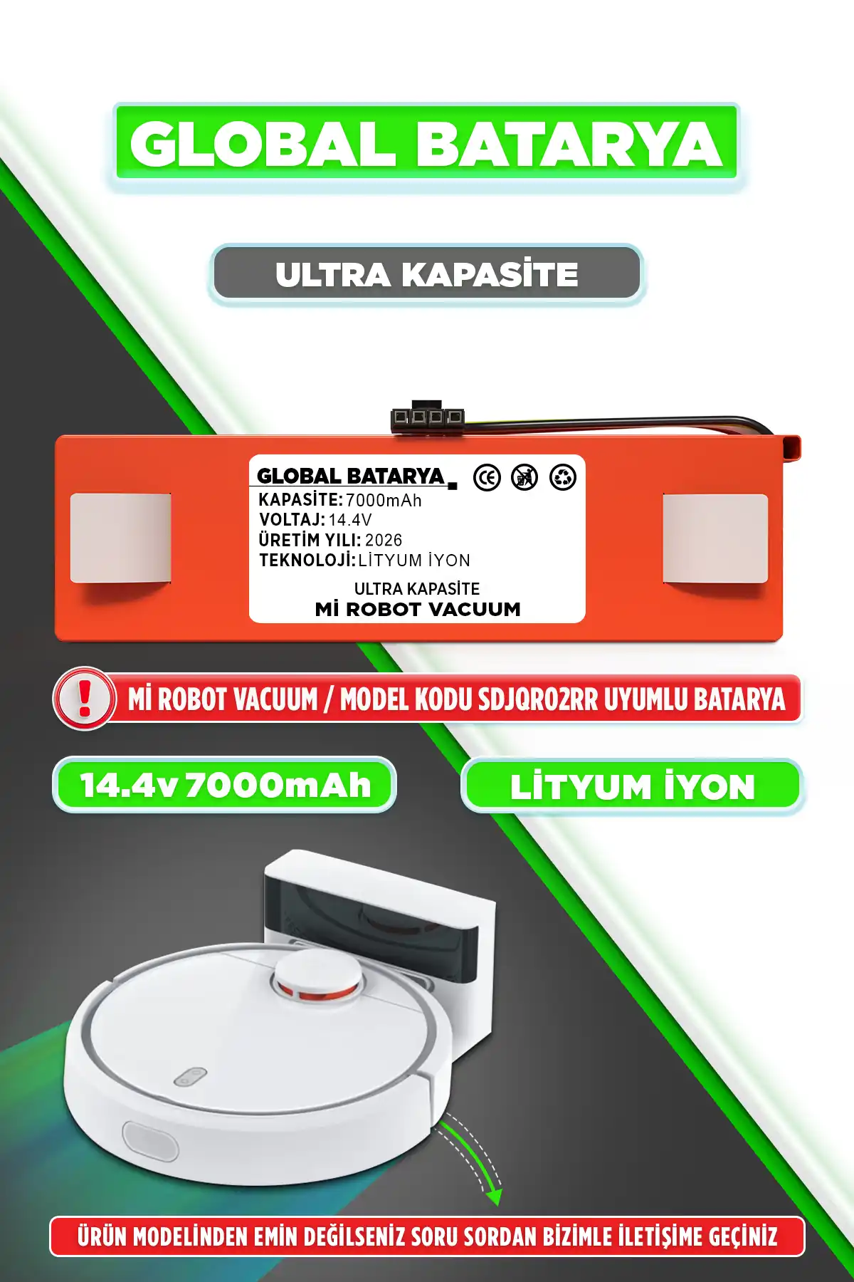 Xiaomi Mi Robot Vacuum Robot Süpürge Bataryası 7000mAh