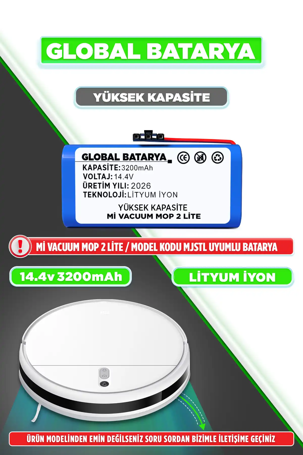 Xiaomi Mi Vacuum Mop 2 Lite Robot Süpürge Bataryası 3200mAh