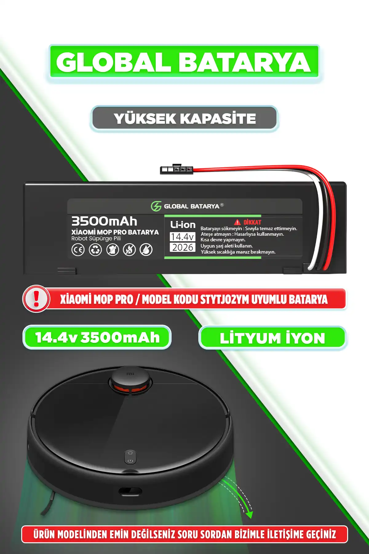 Xiaomi Mi Vacuum Mop Pro Batarya 3500mAh (STYTJ02YM) Yüksek Kapasite