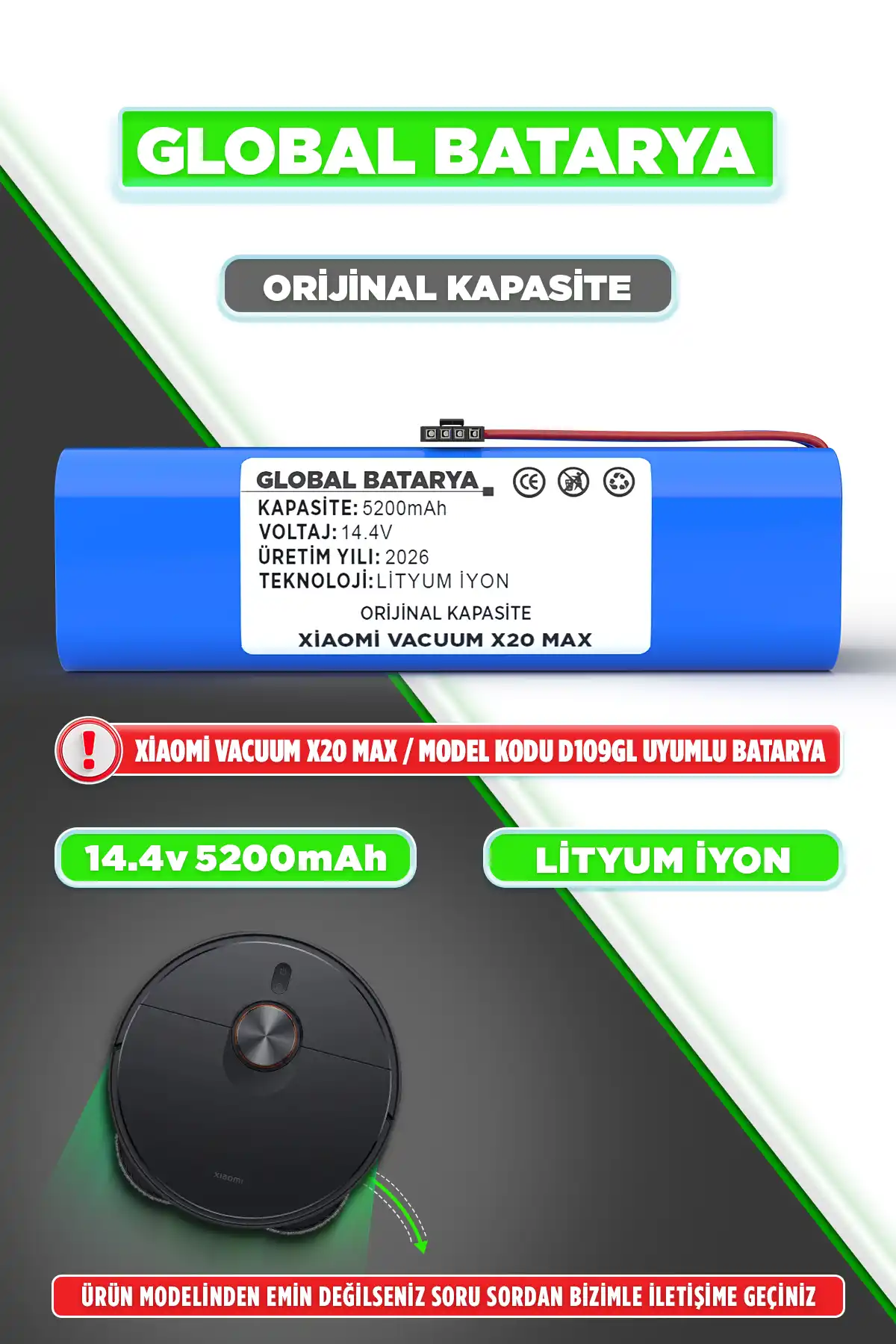 Xiaomi Robot Vacuum X20 Max Robot Süpürge Bataryası 5200mAh Orijinal Kapasite