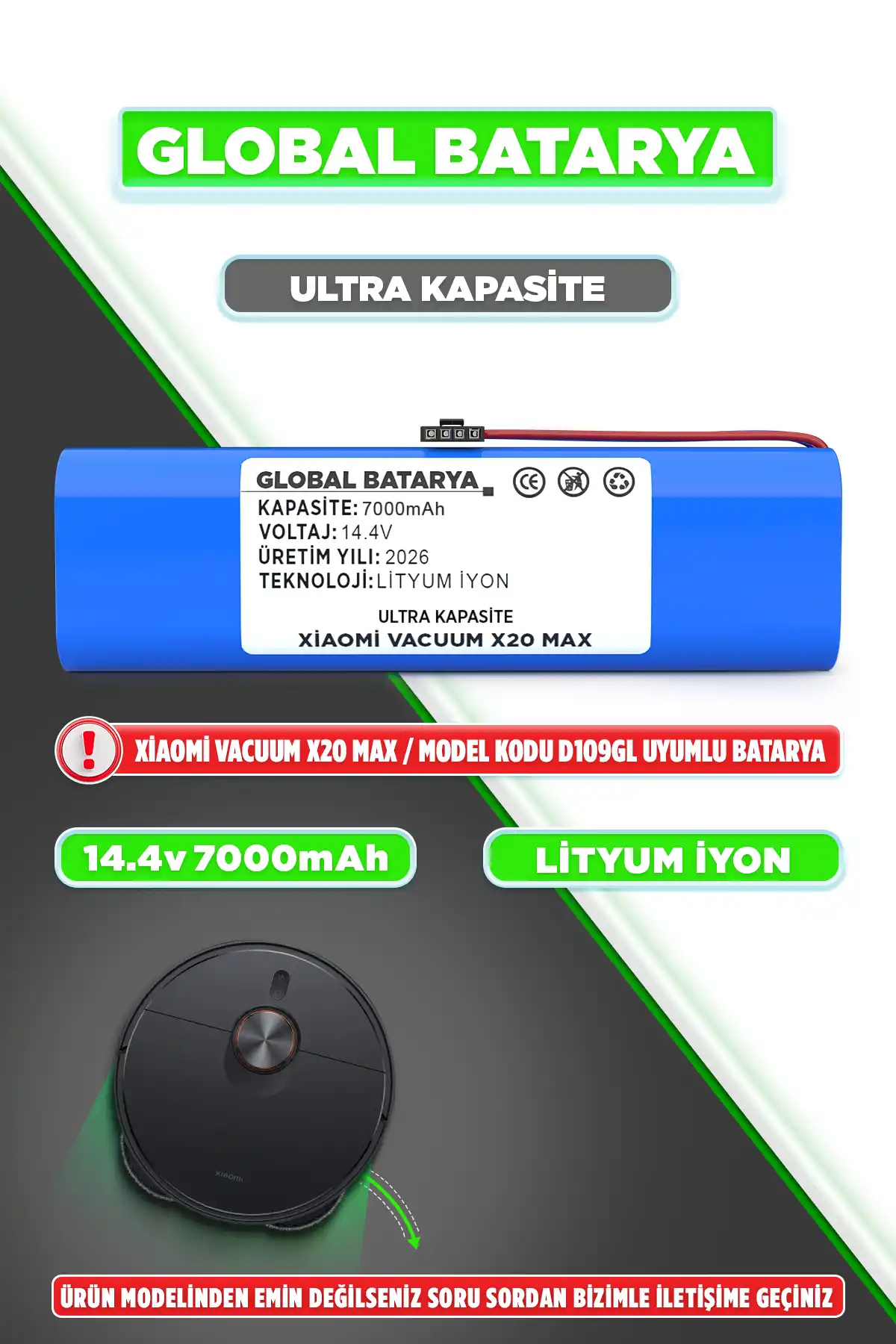 Xiaomi Robot Vacuum X20 Max Robot Süpürge Bataryası 7000mAh Ultra Kapasite