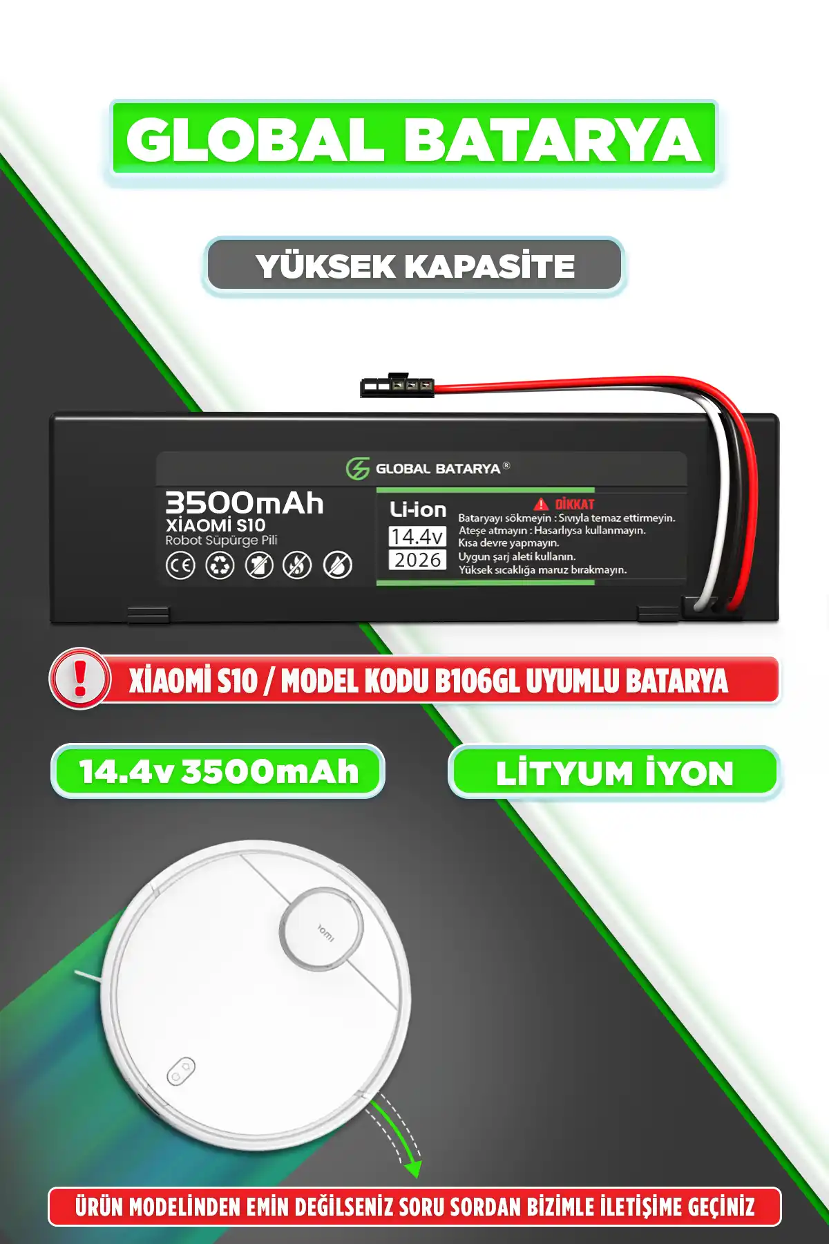 Xiaomi S10 B106GL Robot Süpürge Bataryası 3500mAh Yüksek Kapasite