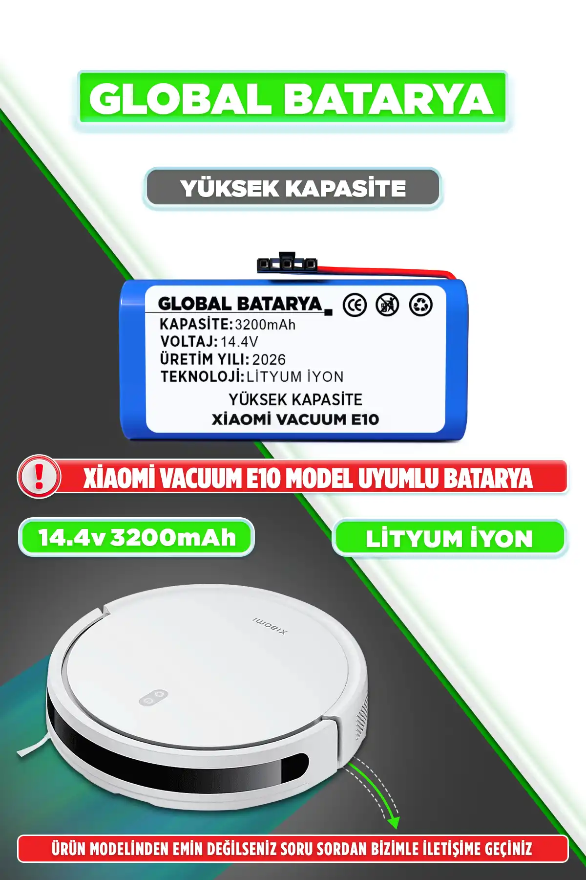 Xiaomi Vacuum E10 Batarya 3200mAh