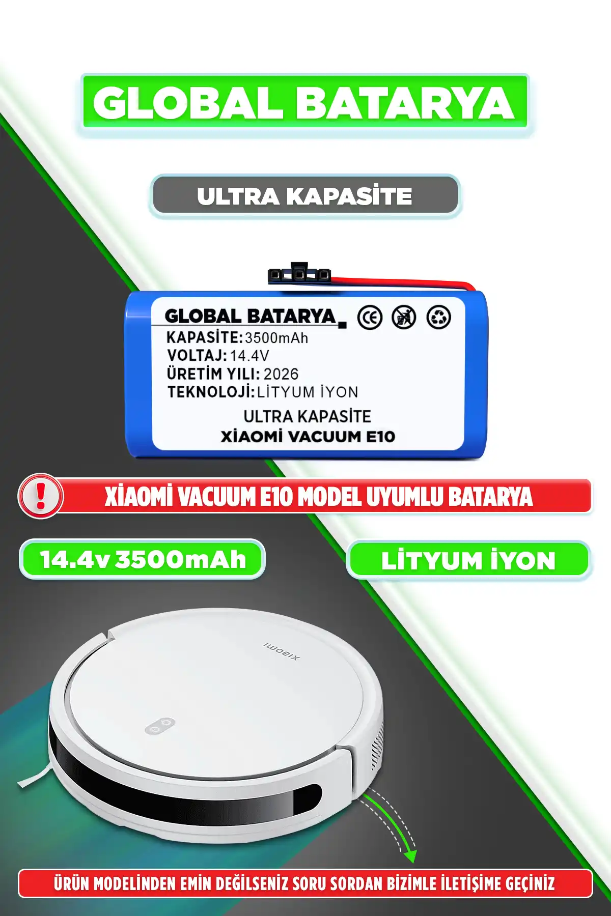 Xiaomi Vacuum E10 Batarya 3500mAh