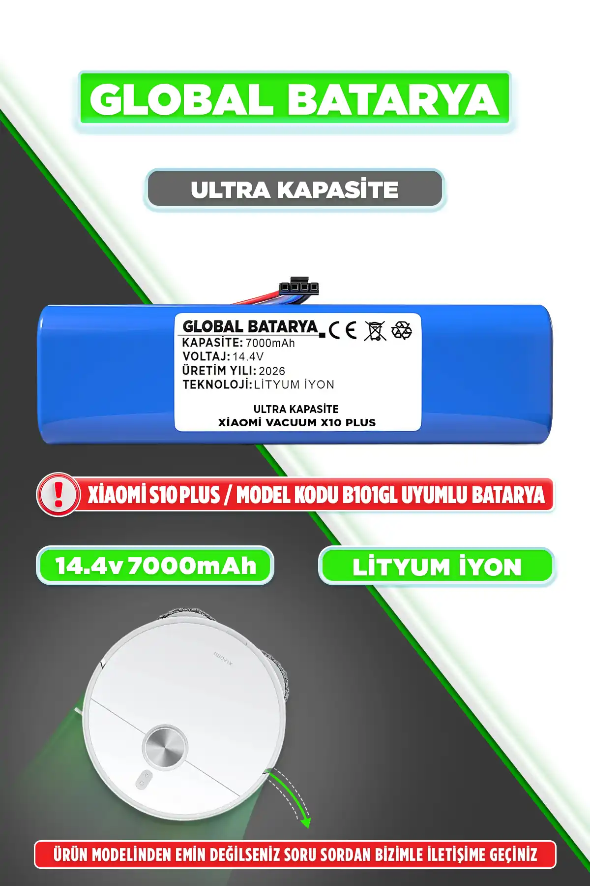 Xiaomi Vacuum X10 Plus Robot Süpürge Bataryası 7000mAh Ultra Kapasite